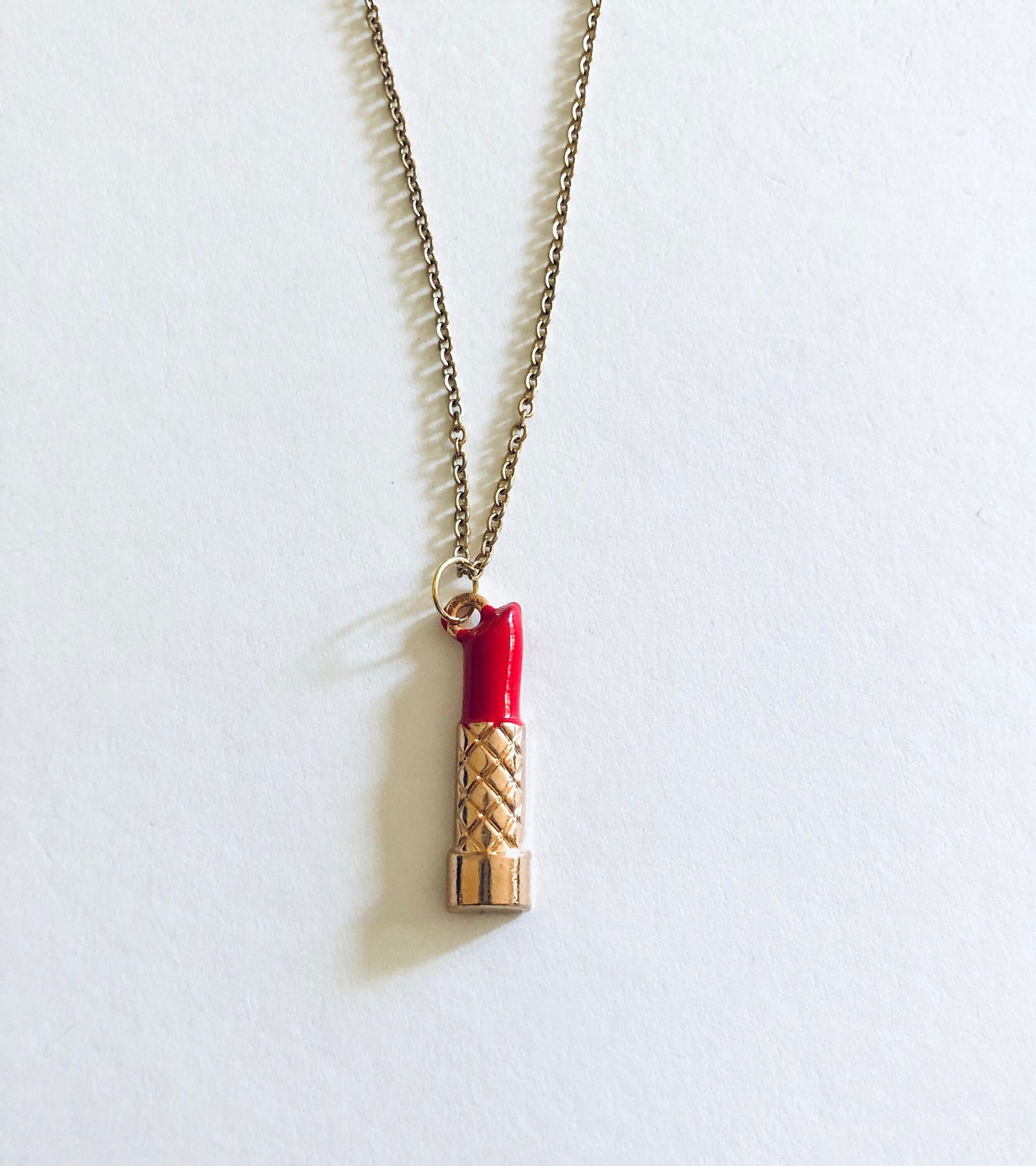 Lipstick Necklace, Red Lipstick Necklace, Make-up necklace, on Gold Plated Chain, Gifts for Her Under 15