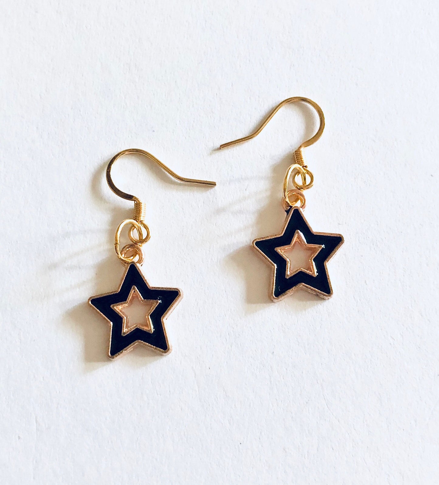 Black & Gold Star Earrings, Drop Dangle Celestial Earrings Witchy Woman