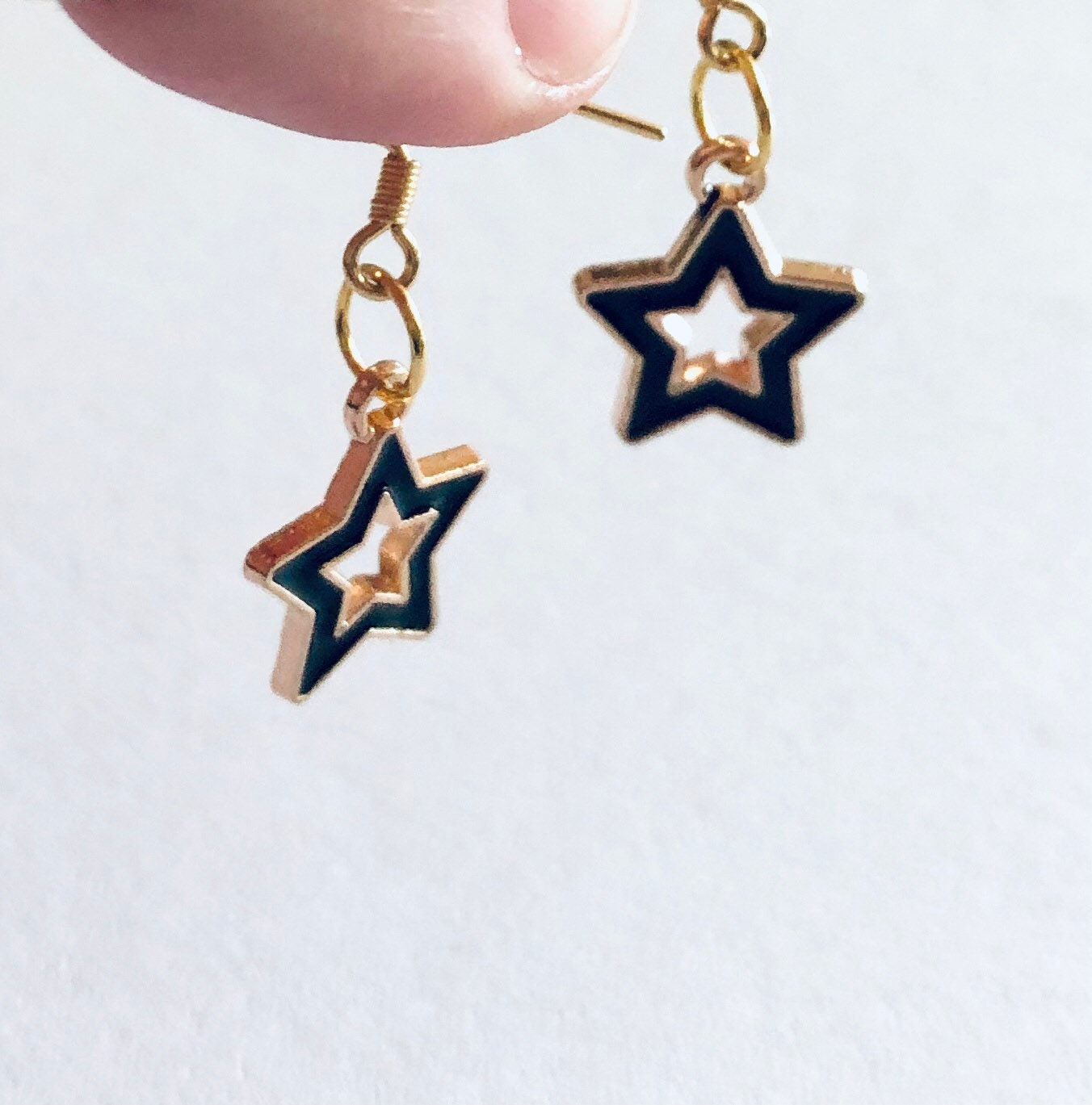 Black & Gold Star Earrings, Drop Dangle Celestial Earrings Witchy Woman