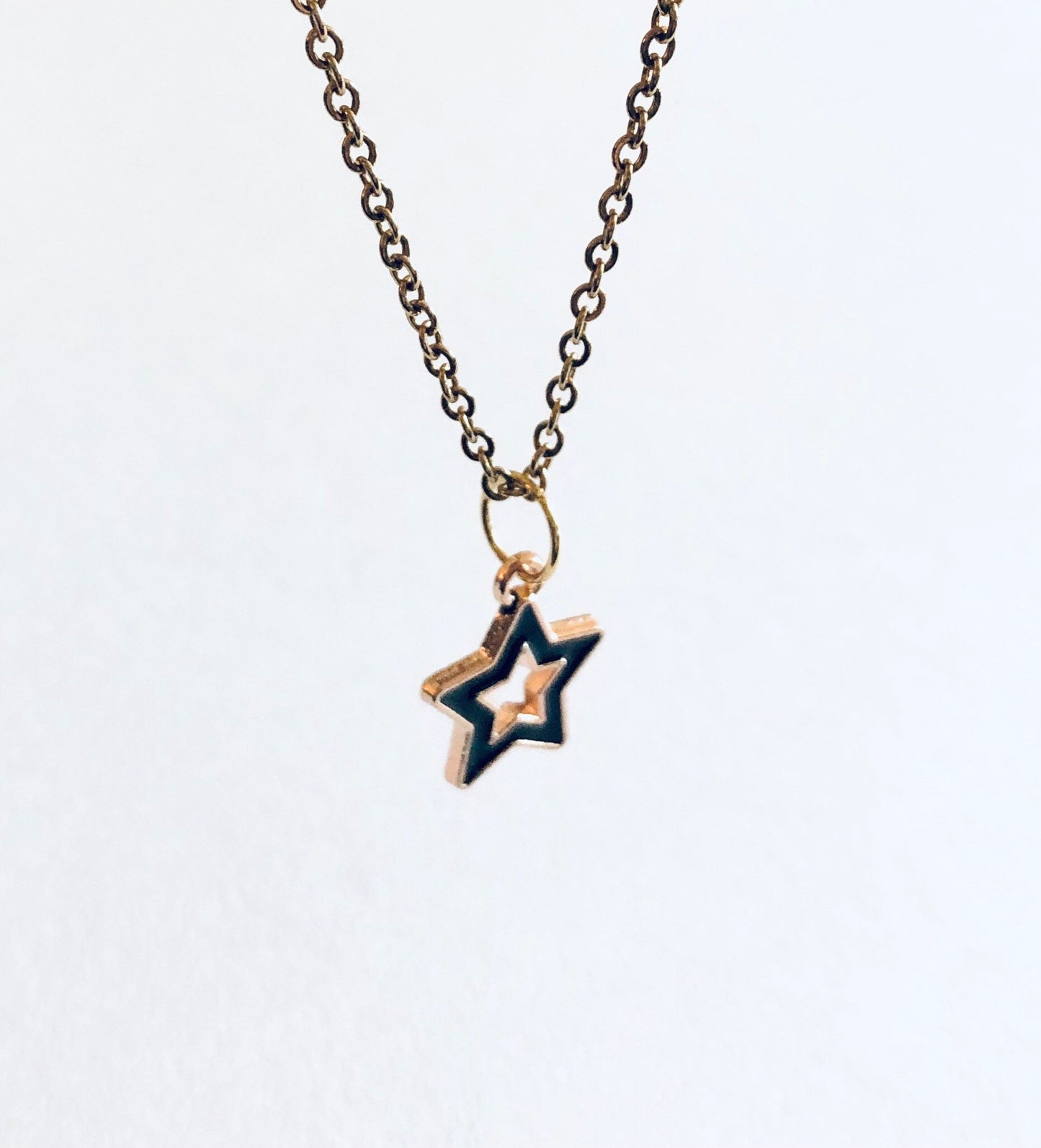 Star Necklace, Black & Gold Star Necklace, Gold Plated Dainty Chain, Celestial Boho Hippie