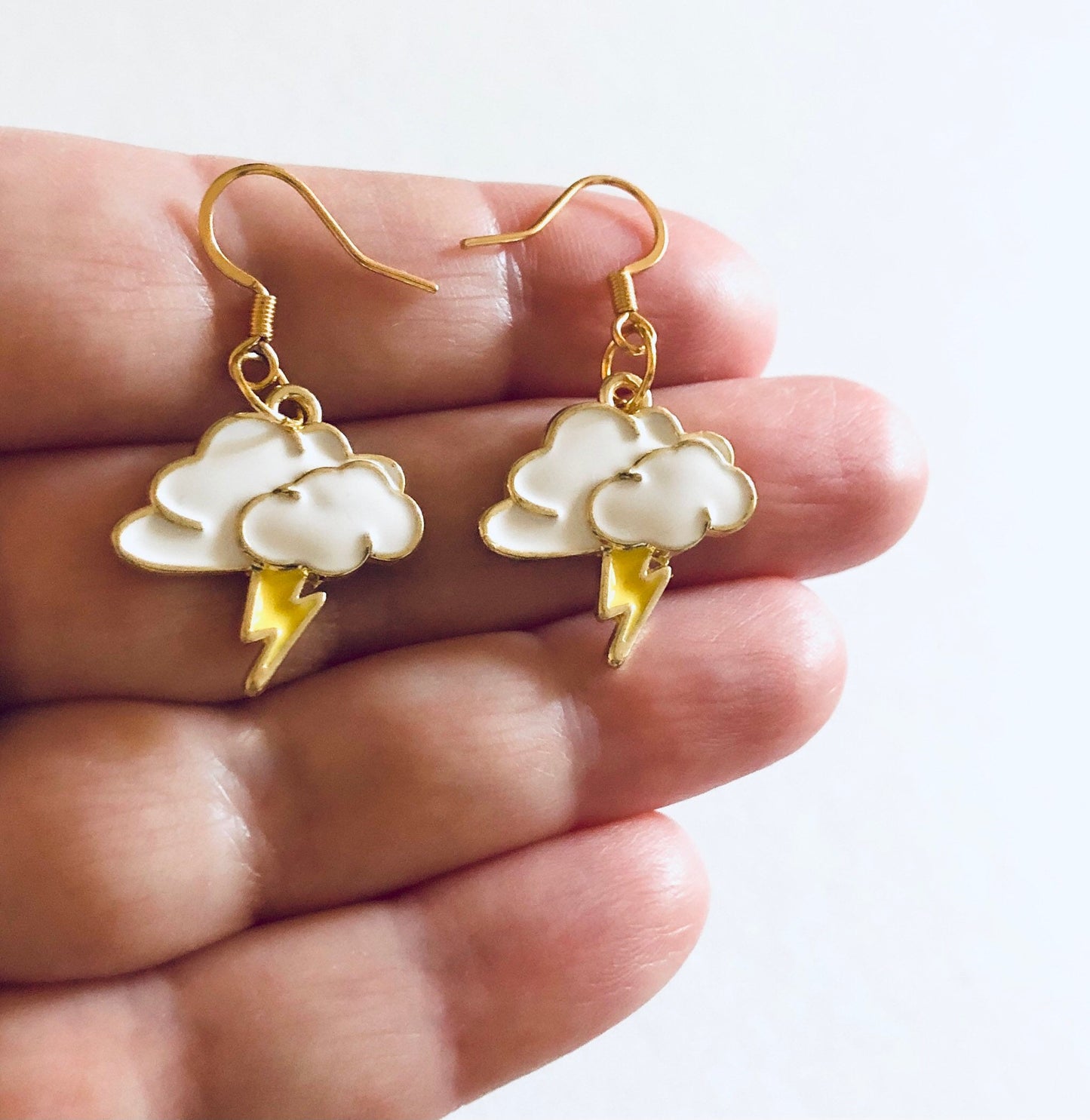 Rain Cloud Lightning Bolt Earrings, Thunder & Rain Earrings, Gold Plated Ear Hooks