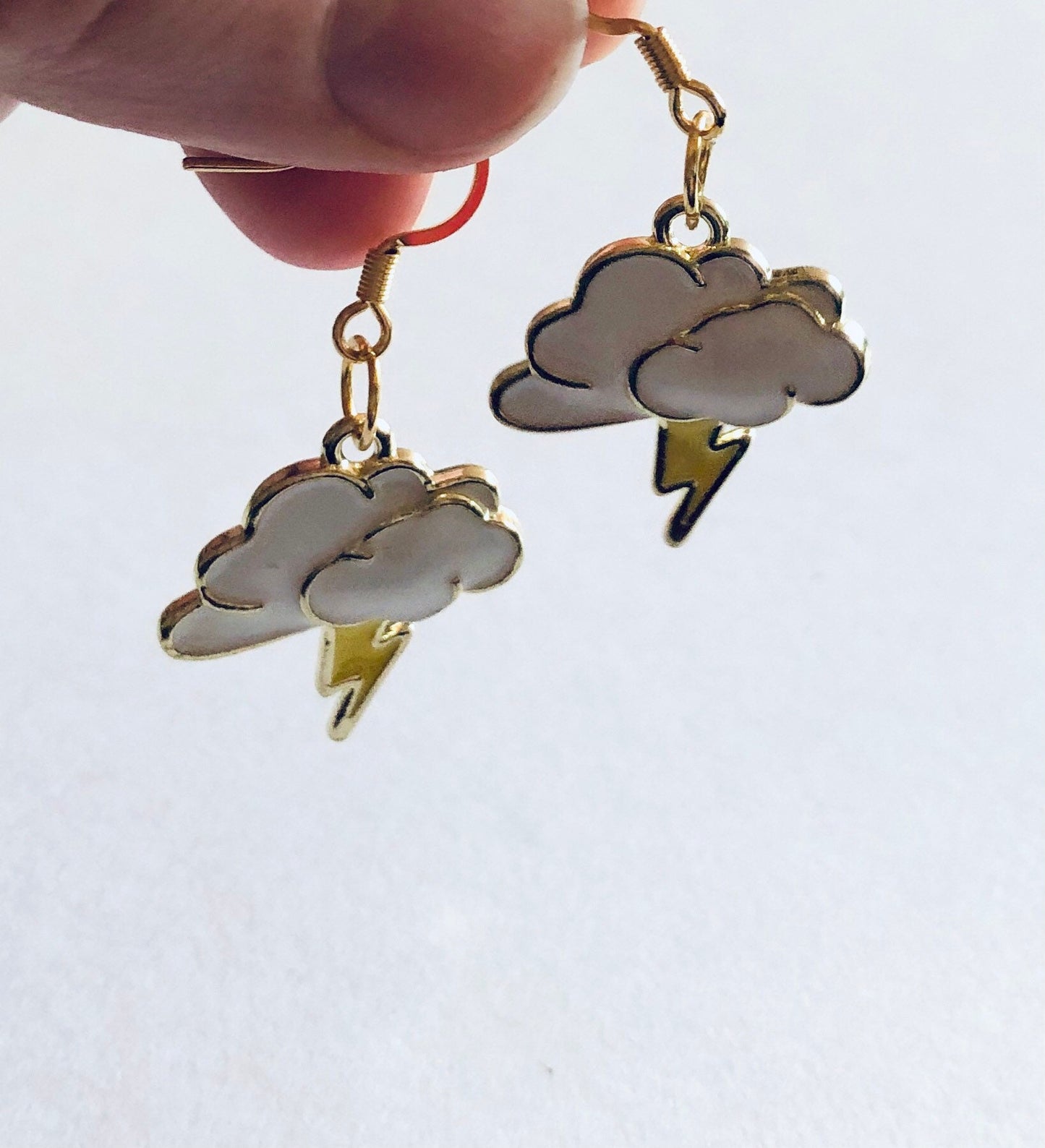 Rain Cloud Lightning Bolt Earrings, Thunder & Rain Earrings, Gold Plated Ear Hooks