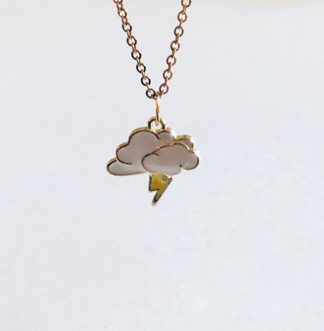 Thunder & Rain Cloud Necklace, Lightning Bolt Necklace, Gold Plated Chain, Lolita Kawaii Cute