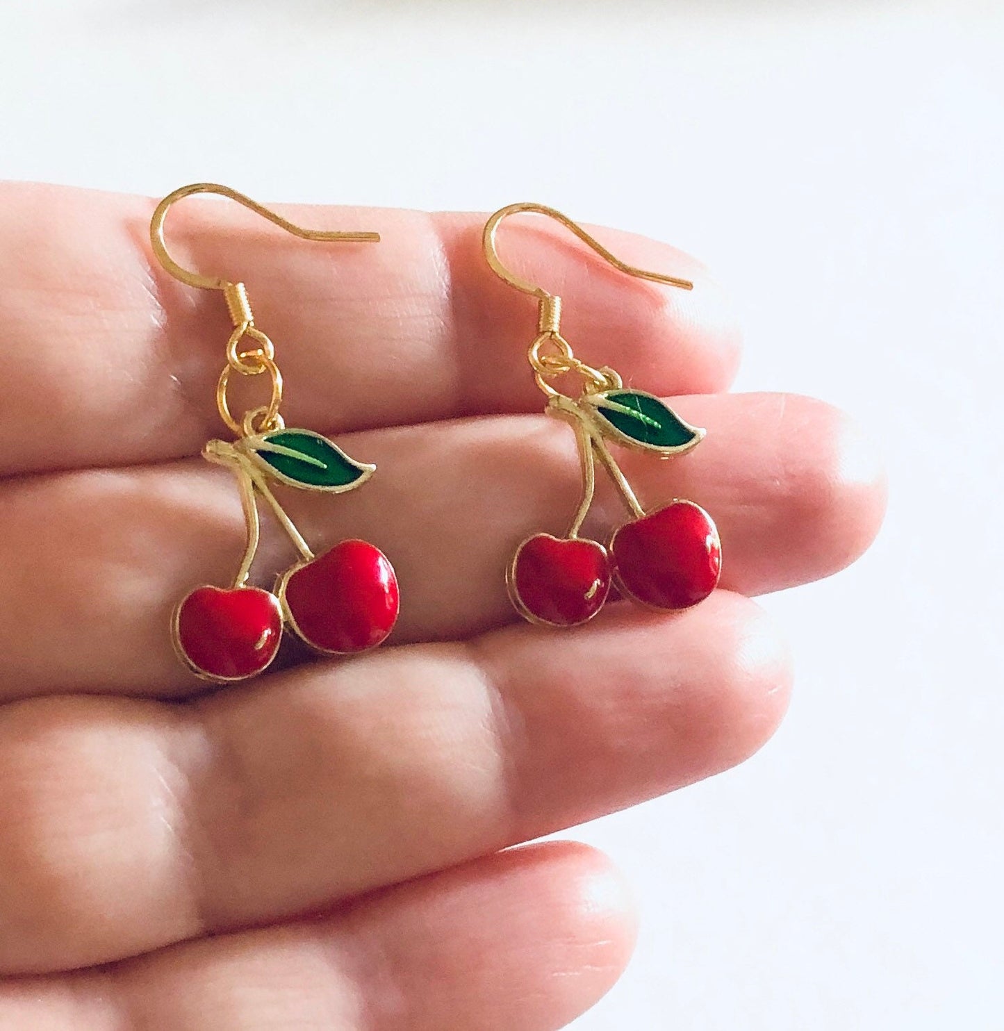 Red Cherry Earrings, Cherries Earrings Drop Dangle Fruit Vegan Vegetarian