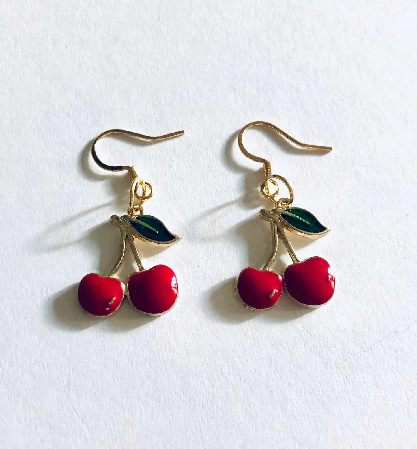 Red Cherry Earrings, Cherries Earrings Drop Dangle Fruit Vegan Vegetarian