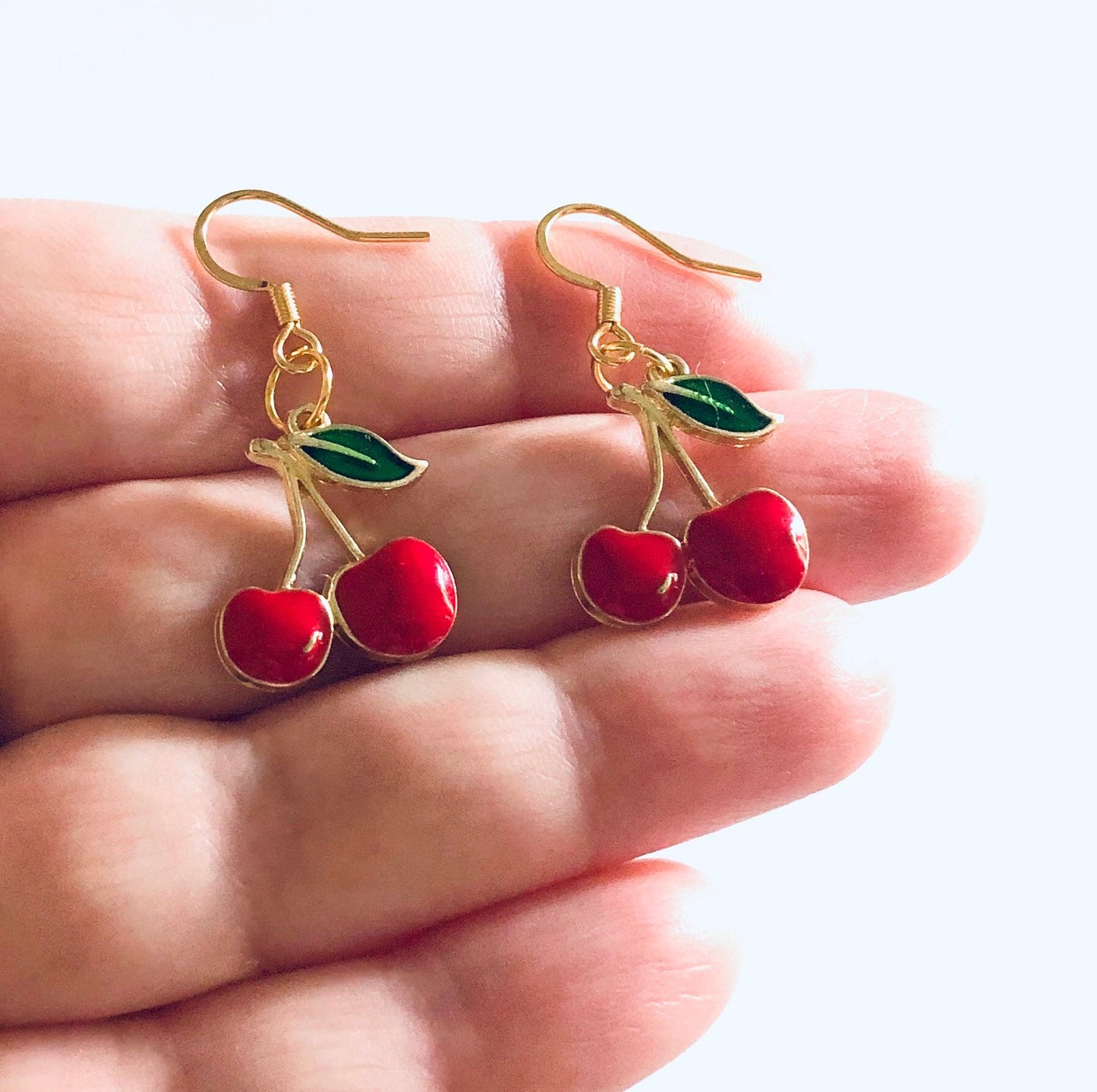 Red Cherry Earrings, Cherries Earrings Drop Dangle Fruit Vegan Vegetarian