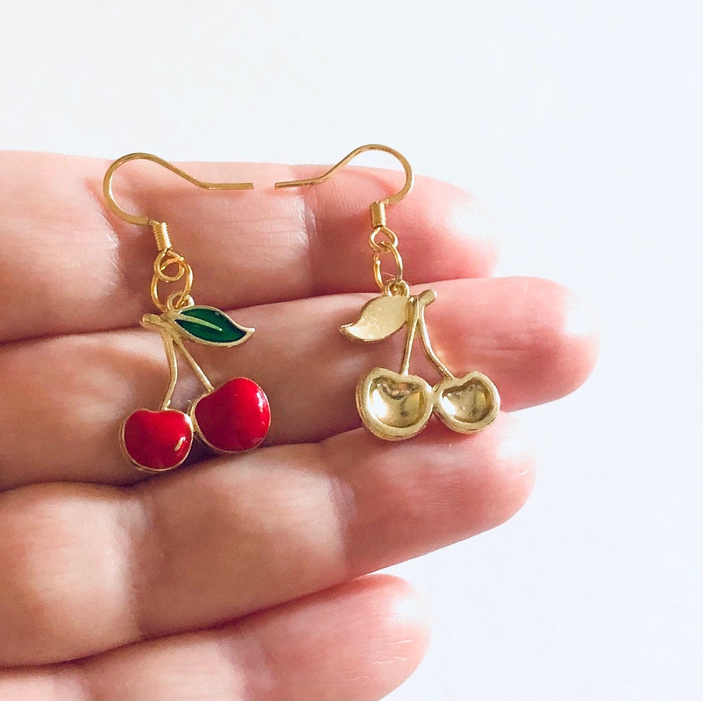 Red Cherry Earrings, Cherries Earrings Drop Dangle Fruit Vegan Vegetarian