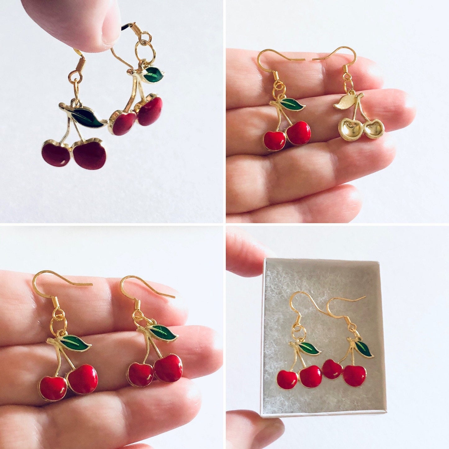 Red Cherry Earrings, Cherries Earrings Drop Dangle Fruit Vegan Vegetarian