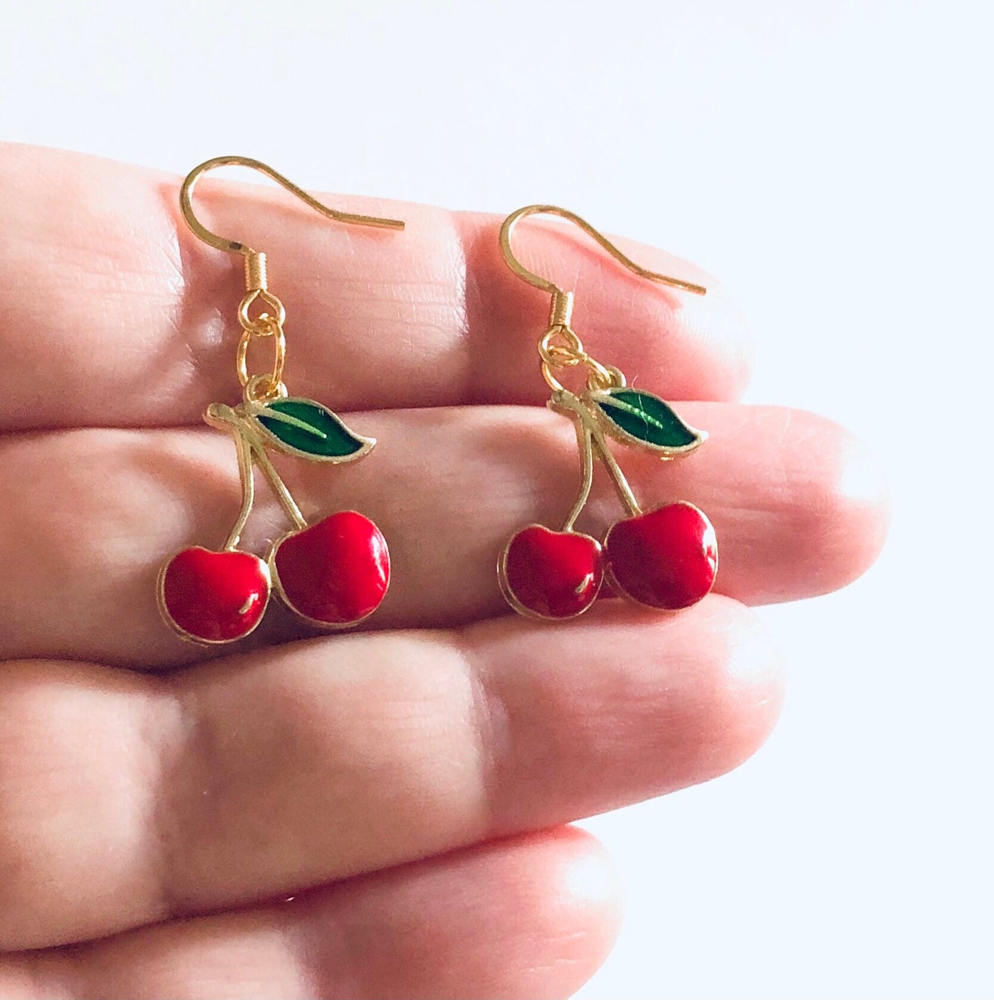 Red Cherry Earrings, Cherries Earrings Drop Dangle Fruit Vegan Vegetarian