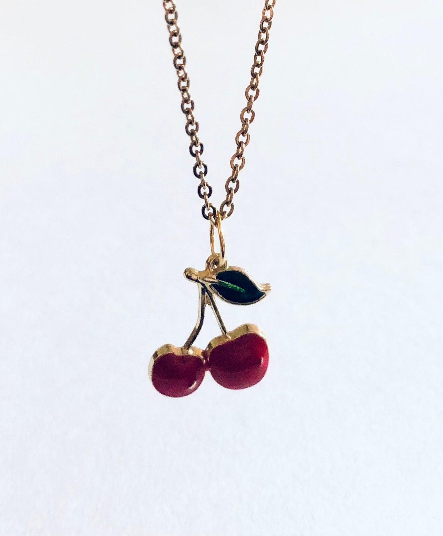 Red Cherries Necklace, Gold Cherry Necklace, Fruit Charm, Gold Plated Chain, Kawaii Feminine, Gift for Her