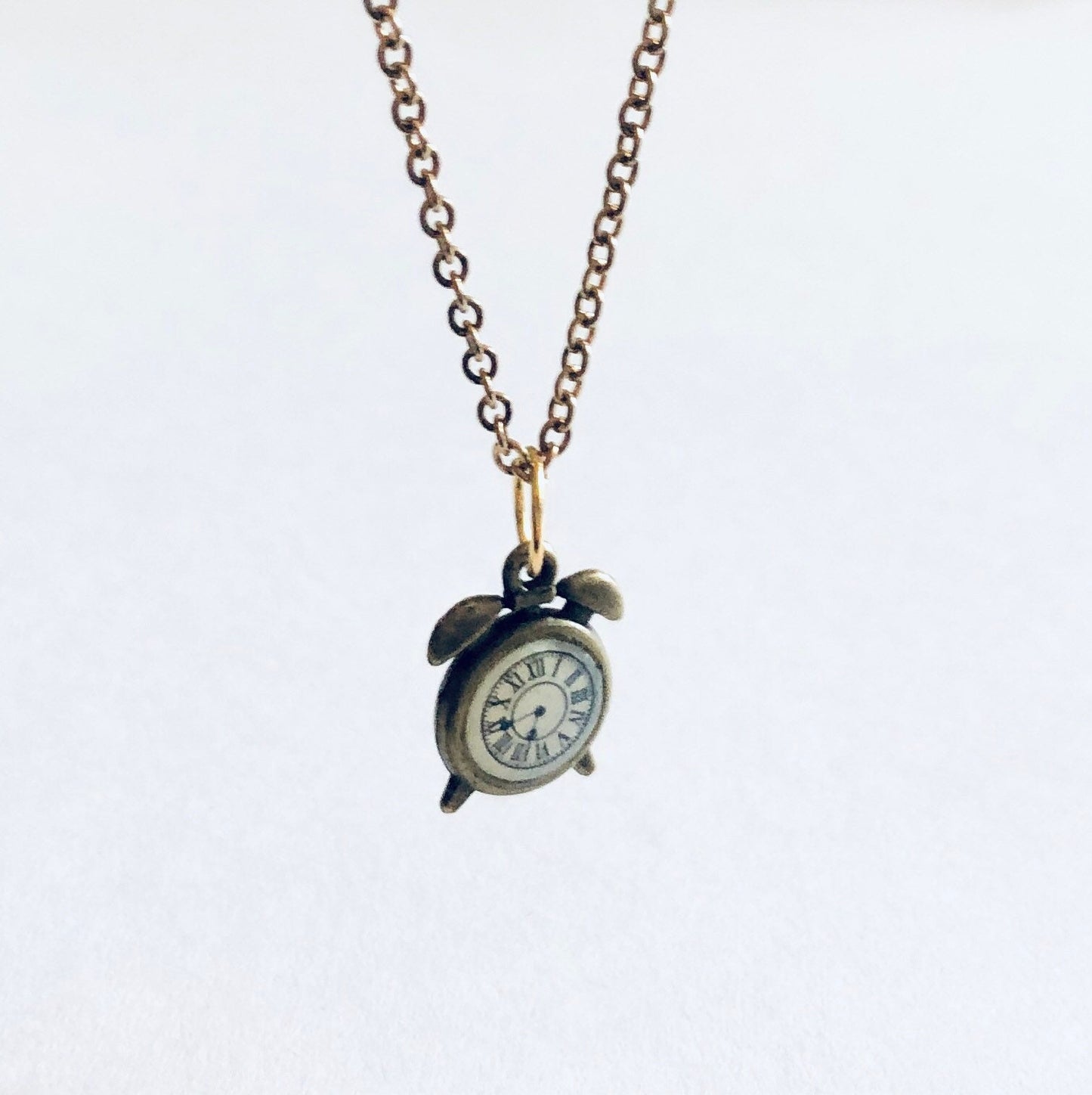 Alice in Wonderland Clock Necklace, Golden Bronze Retro Gold Clock Necklace, Gold Plated Chain, Magical Fairytale