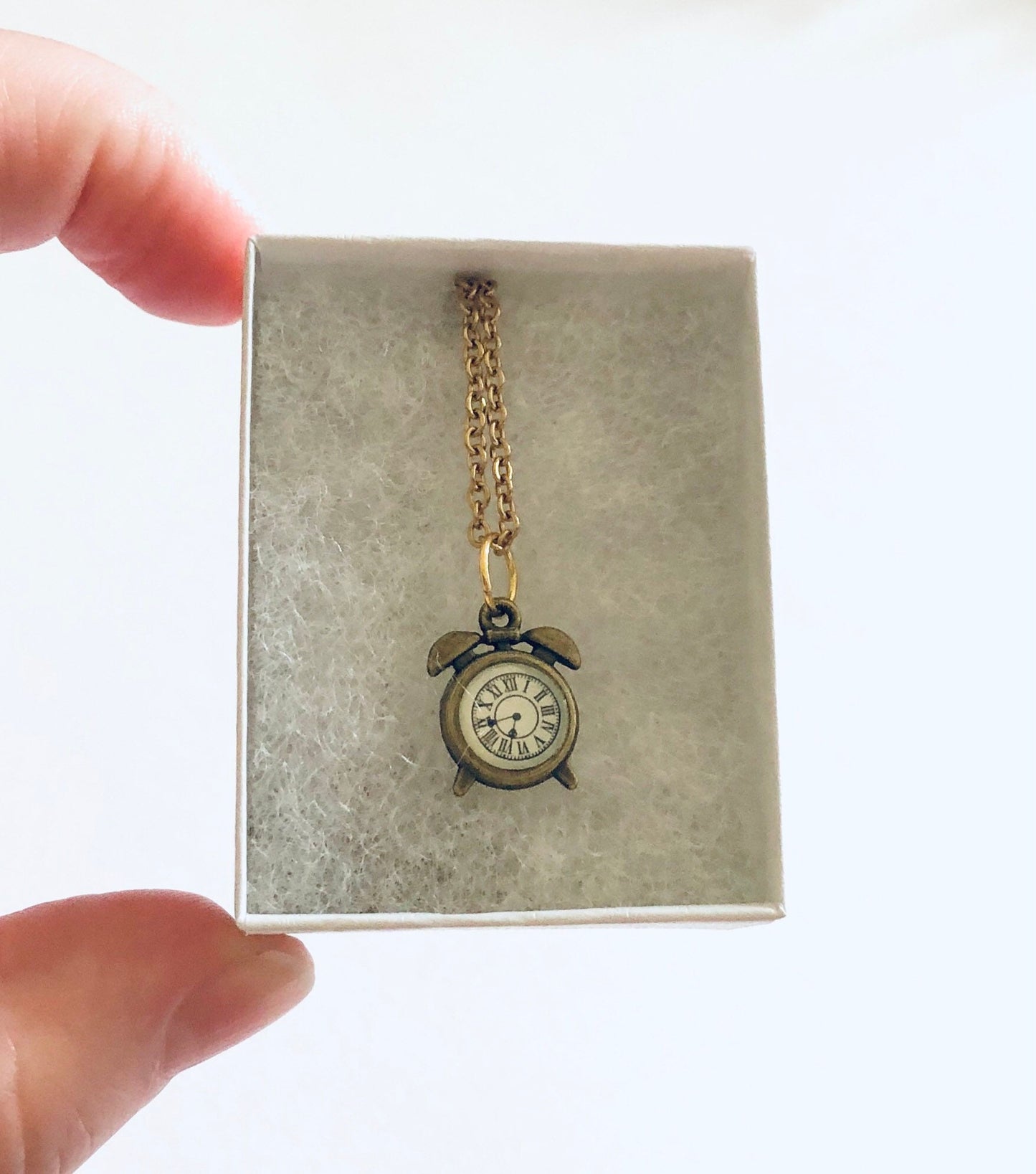 A Wonderland Clock Necklace, Golden Bronze Retro Wonderland Clock Necklace, Gold Plated Chain, Magical Fairytale
