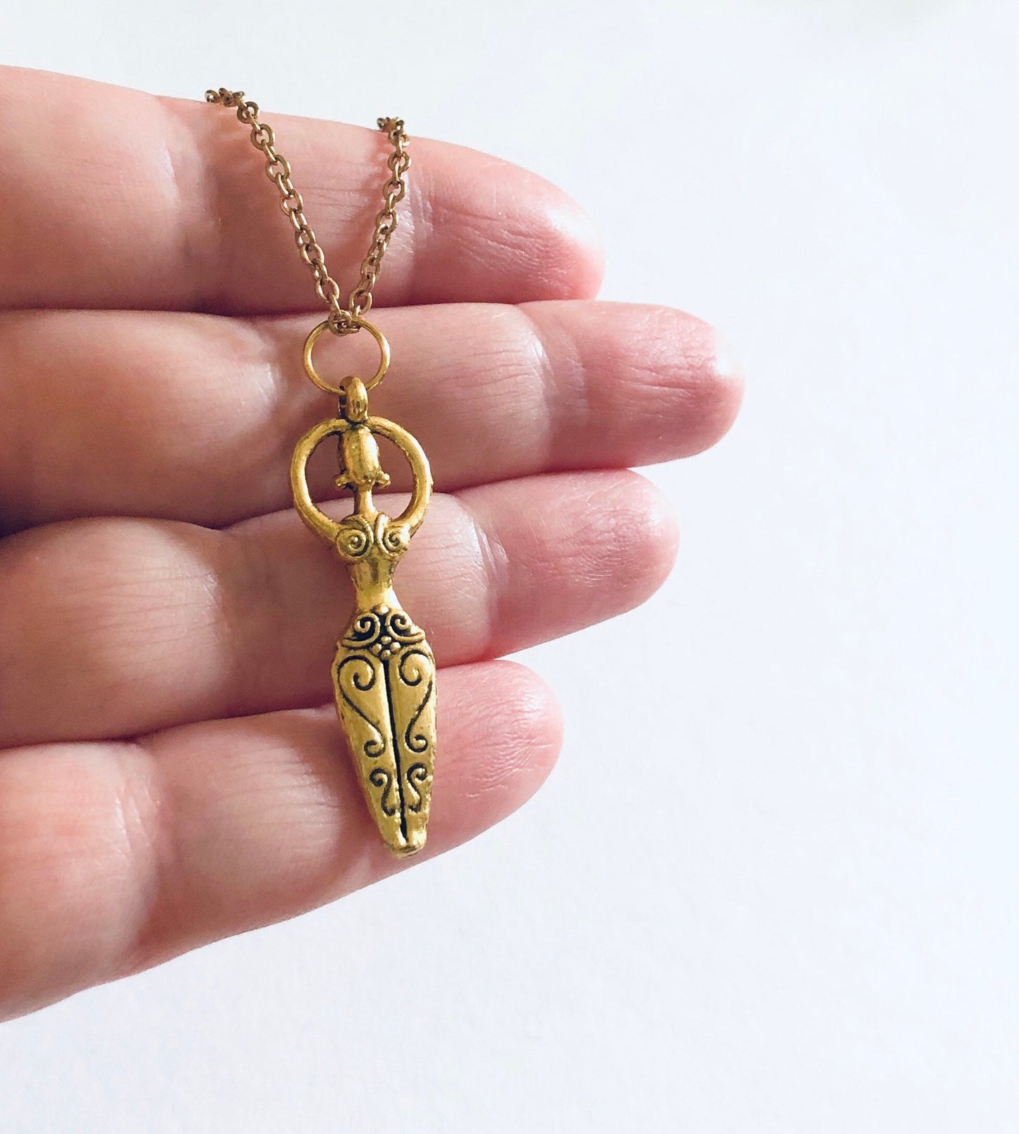 Fertility Goddess Necklace, Gold Plated Chain, Fertility Goddess Feminist Girl Power, Wicca Pagan Deity