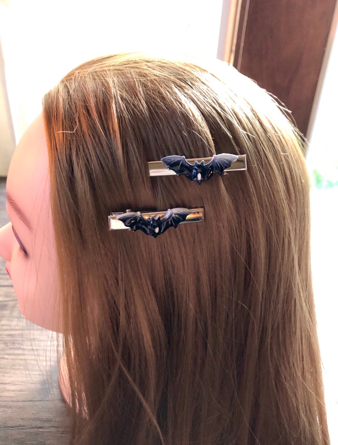 Black Bat Hair Clips SET OF 2, Bats Alligator Clips Barrettes Halloween Bobby Pins Spooky Cute Hair Accessories Horror For Women & Kids