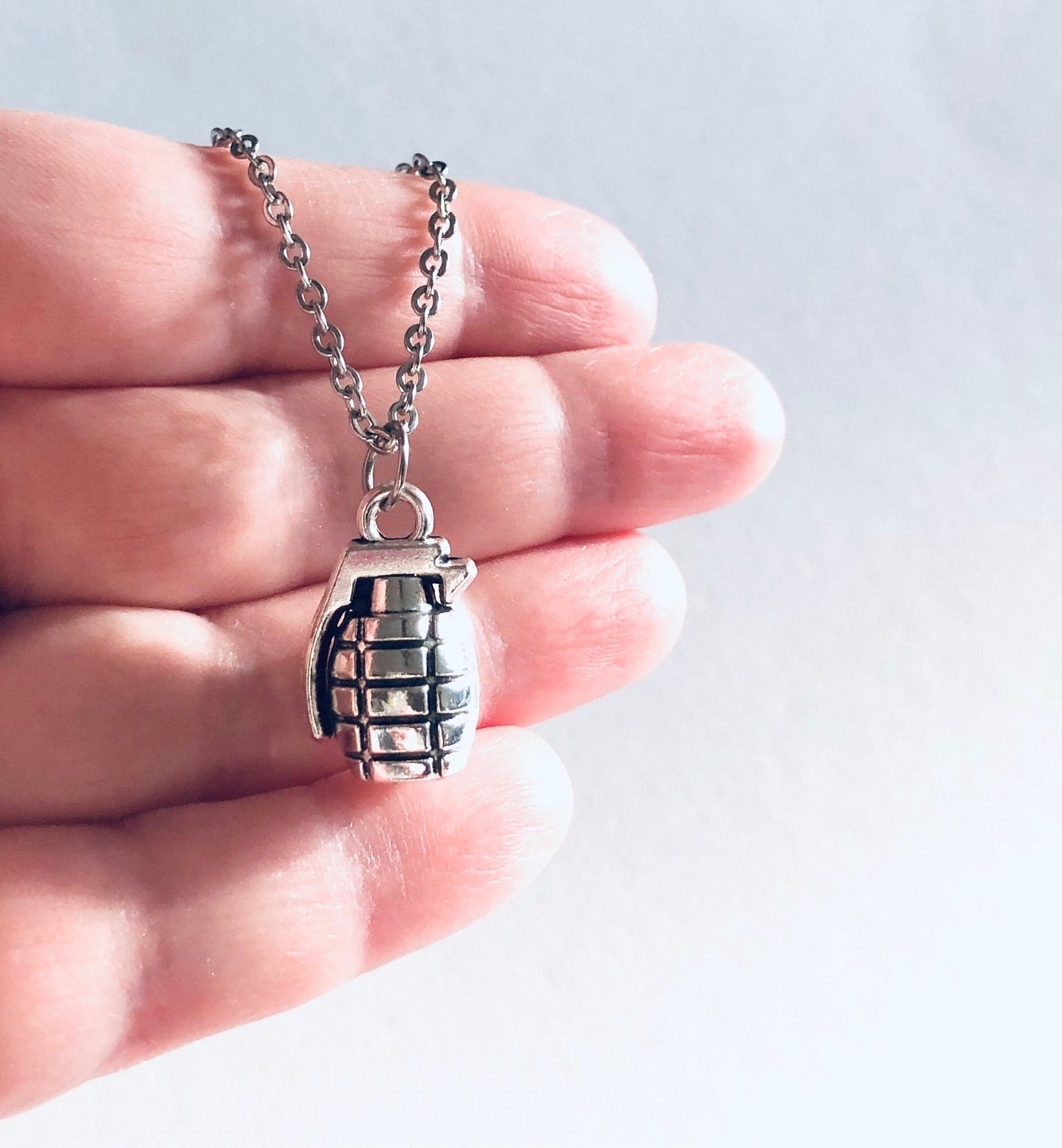 Grenade Necklace, Tha Bomb Necklace, Stainless Steel Chain