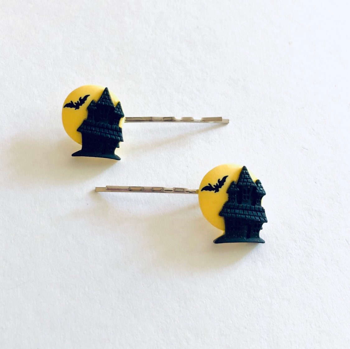 Yellow Full Moon Vampire Castle Bobby Pins Hair Clips Dracula