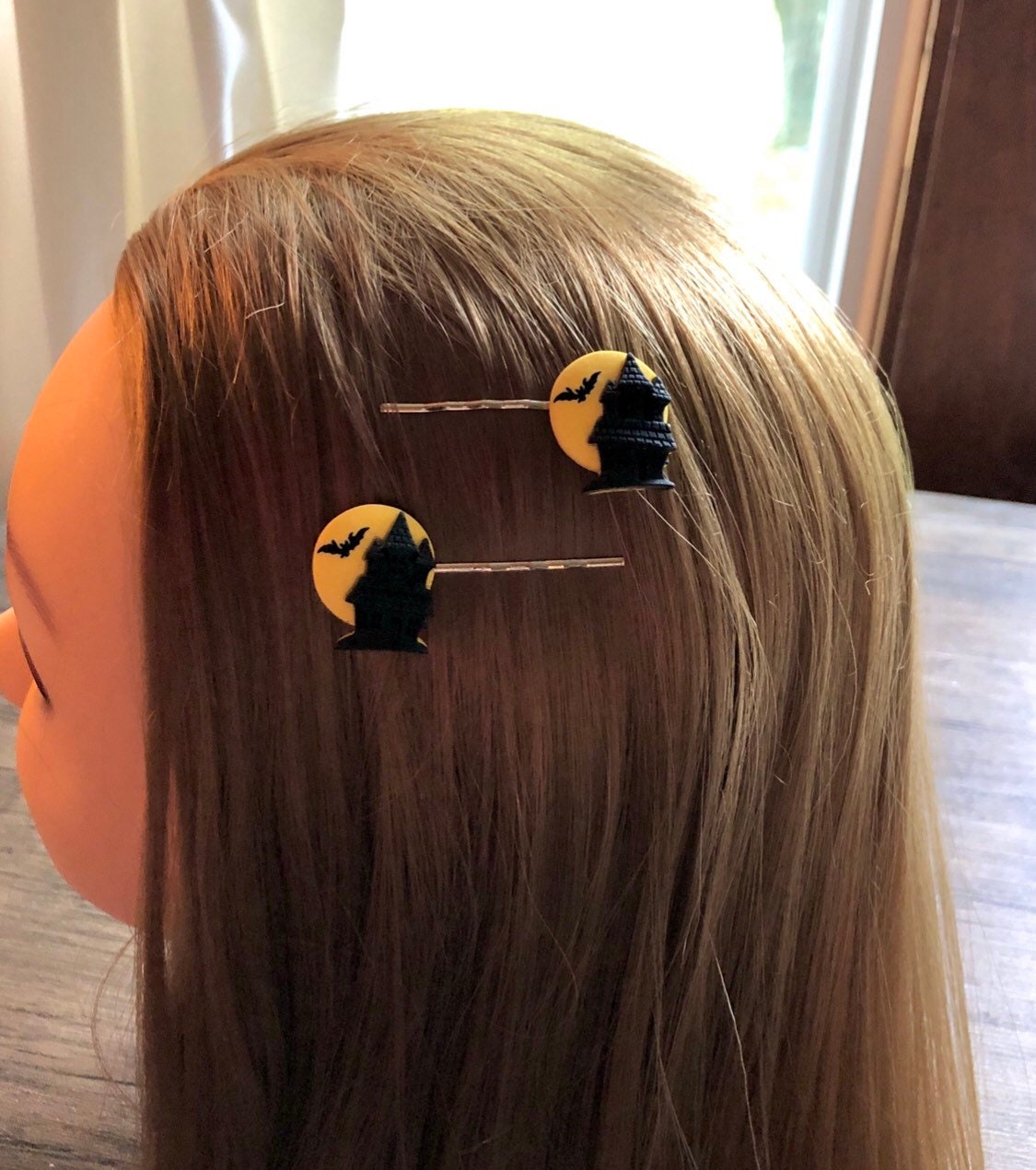 Yellow Full Moon Vampire Castle Bobby Pins Hair Clips Dracula