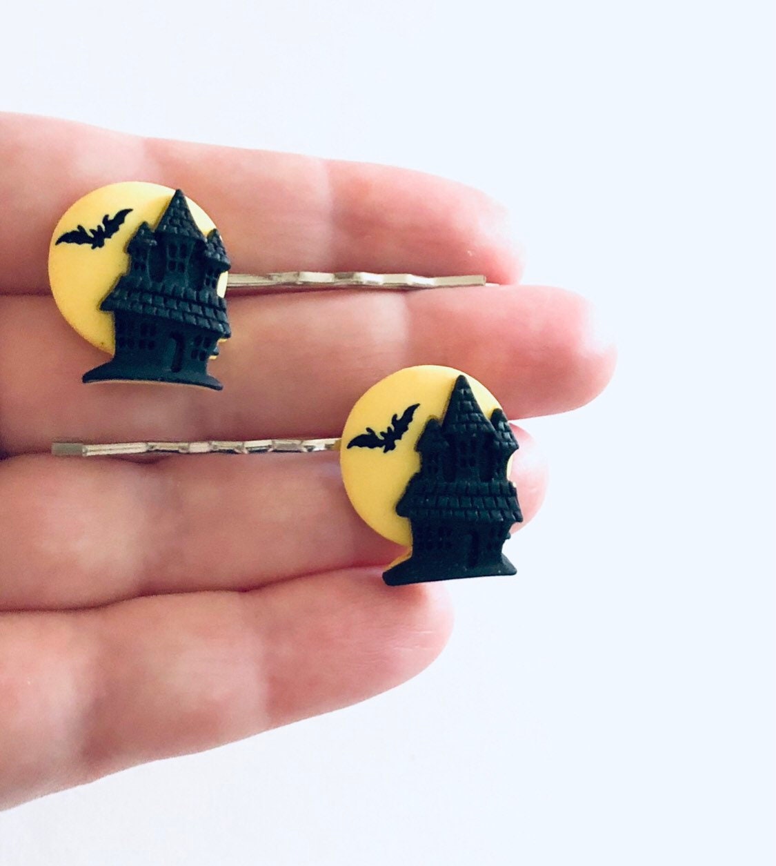 Yellow Full Moon Vampire Castle Bobby Pins Hair Clips Dracula