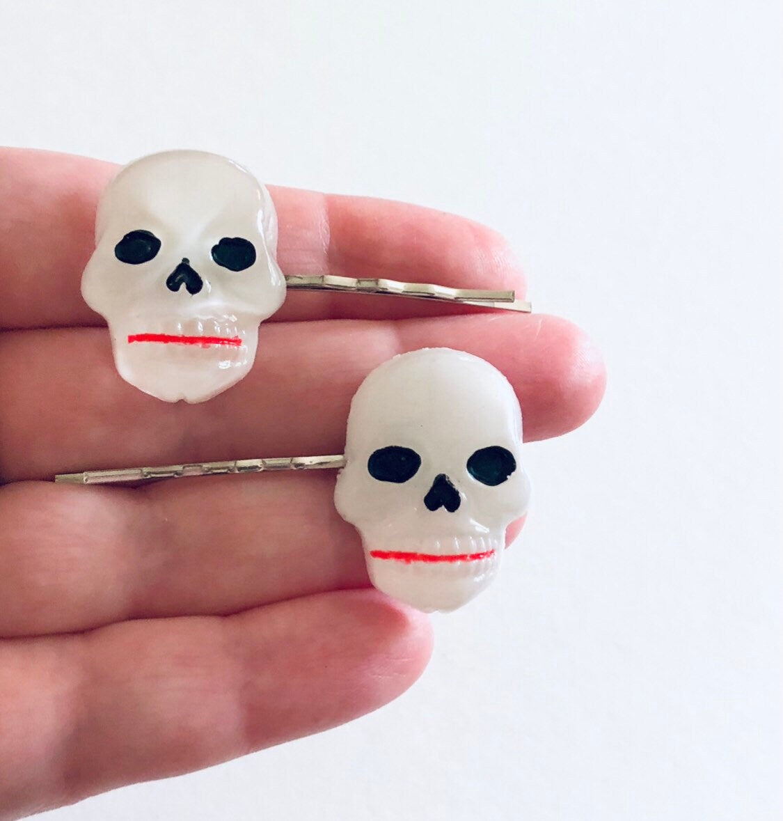 Resin Skulls Bobby Pins, Skull Skeleton Hair Clips, SET OF 2