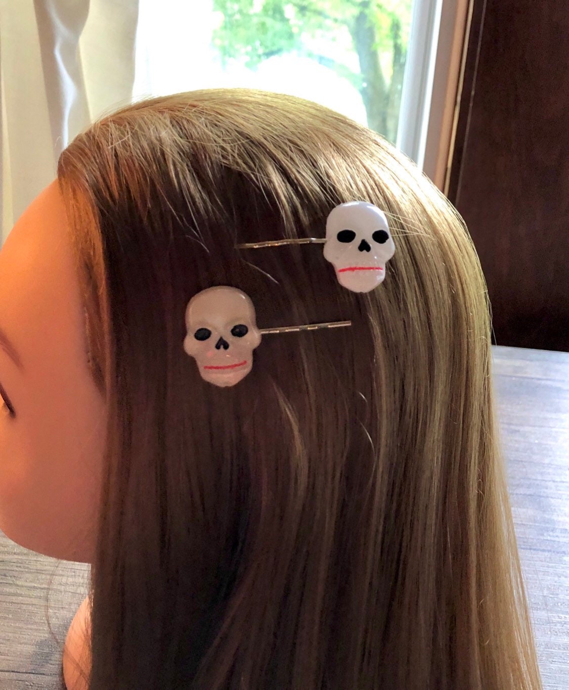 Resin Skulls Bobby Pins, Skull Skeleton Hair Clips, SET OF 2