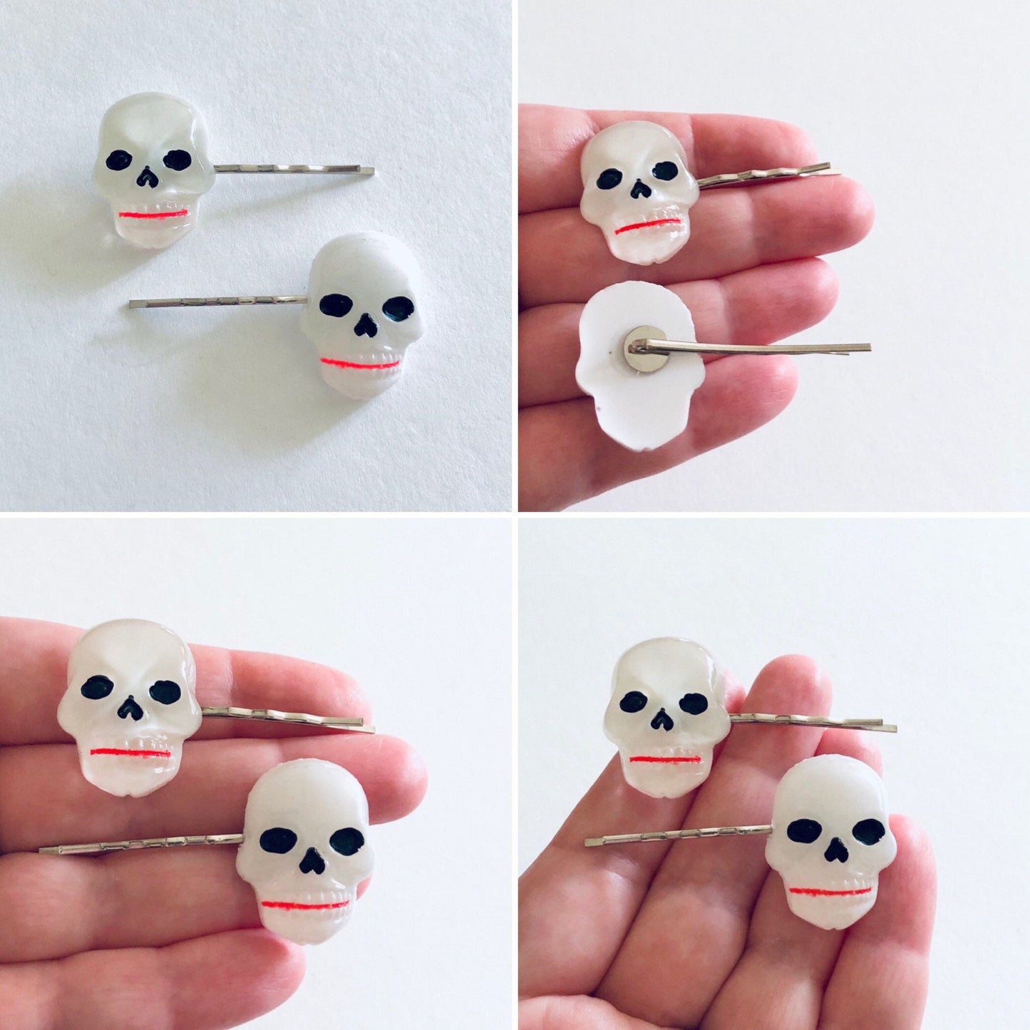 Resin Skulls Bobby Pins, Skull Skeleton Hair Clips, SET OF 2