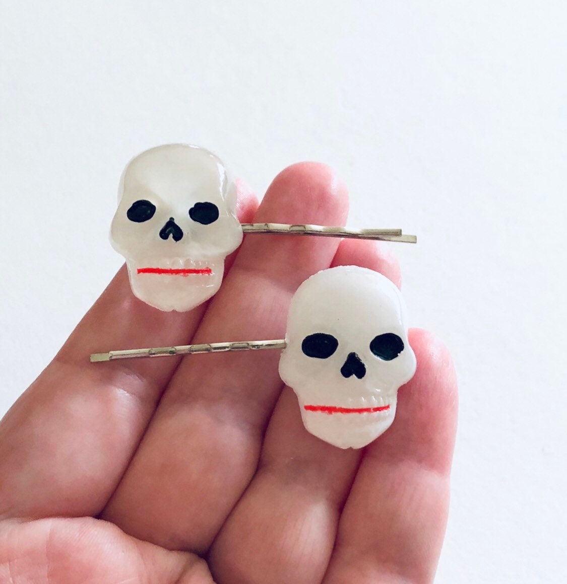 Resin Skulls Bobby Pins, Skull Skeleton Hair Clips, SET OF 2