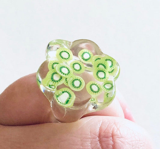 Resin Kiwi Ring, Clear Transparent Chunky Ring Polymer Clay Fruit Slices Vegan Vegetarian Cottagecore Aesthetic Kawaii