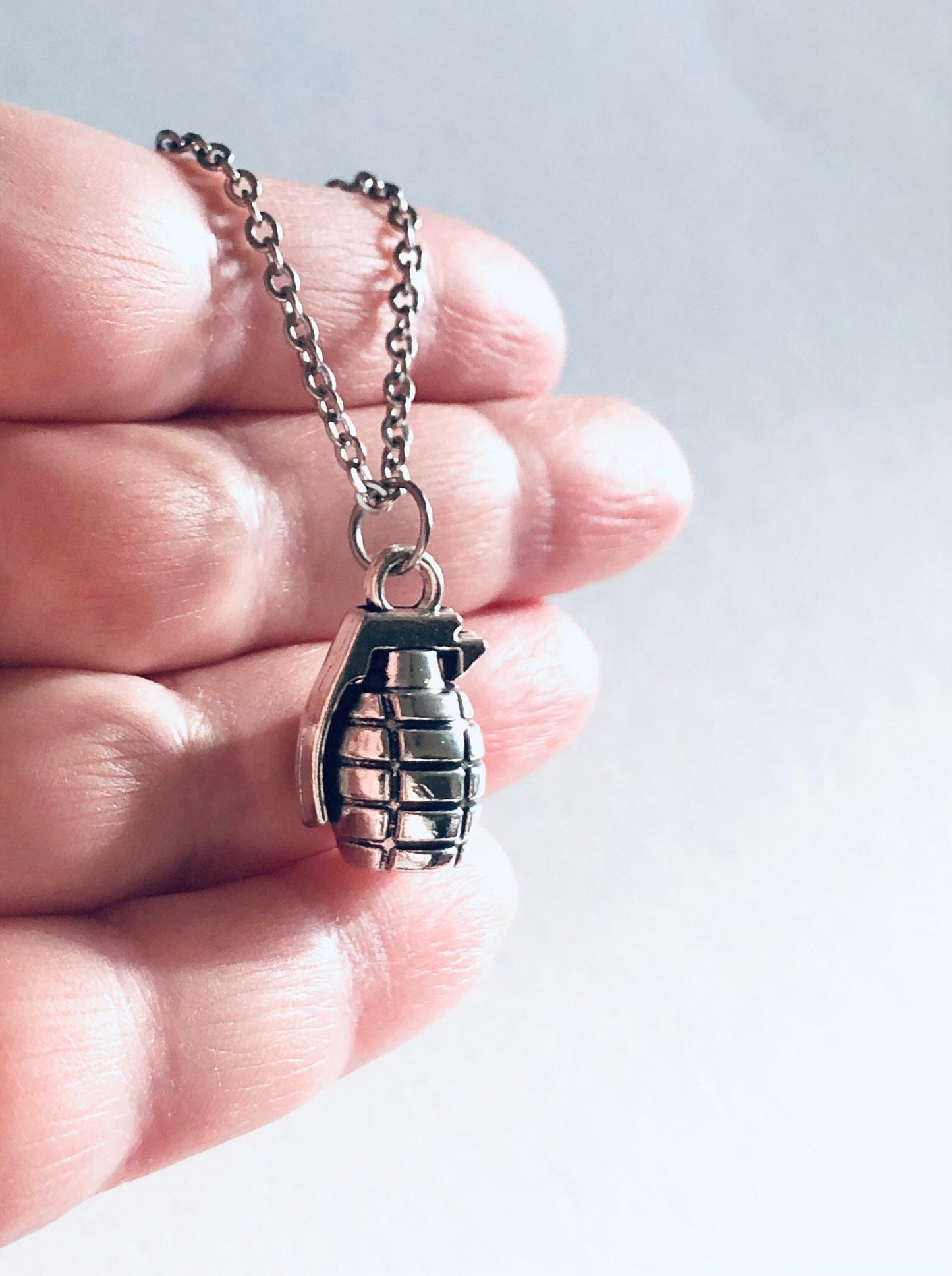 Grenade Necklace, Tha Bomb Necklace, Stainless Steel Chain