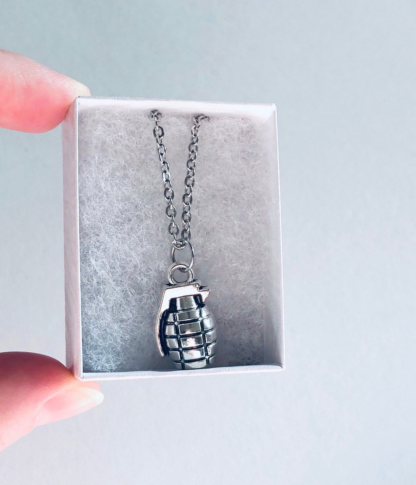 Grenade Necklace, Tha Bomb Necklace, Stainless Steel Chain