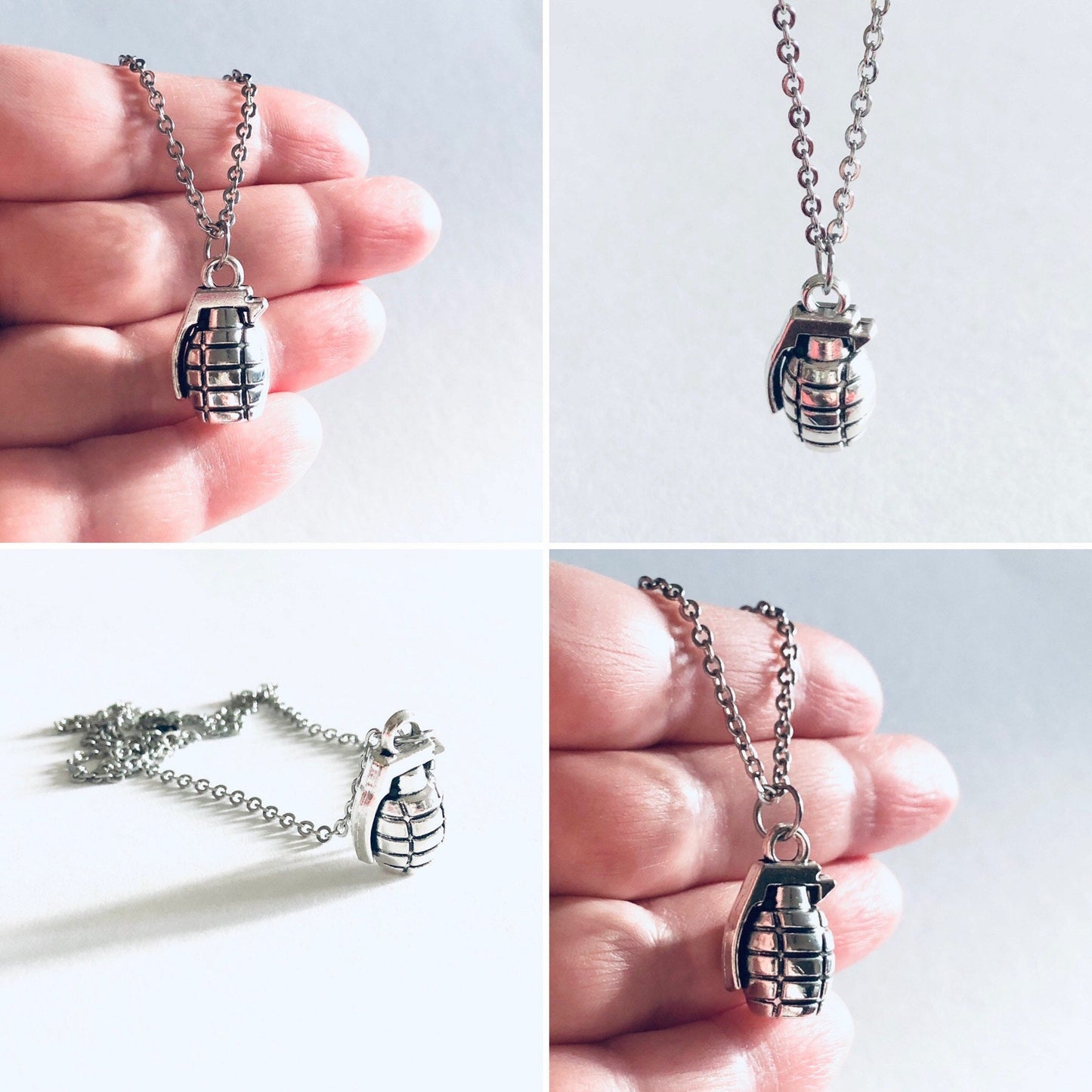 Grenade Necklace, Tha Bomb Necklace, Stainless Steel Chain