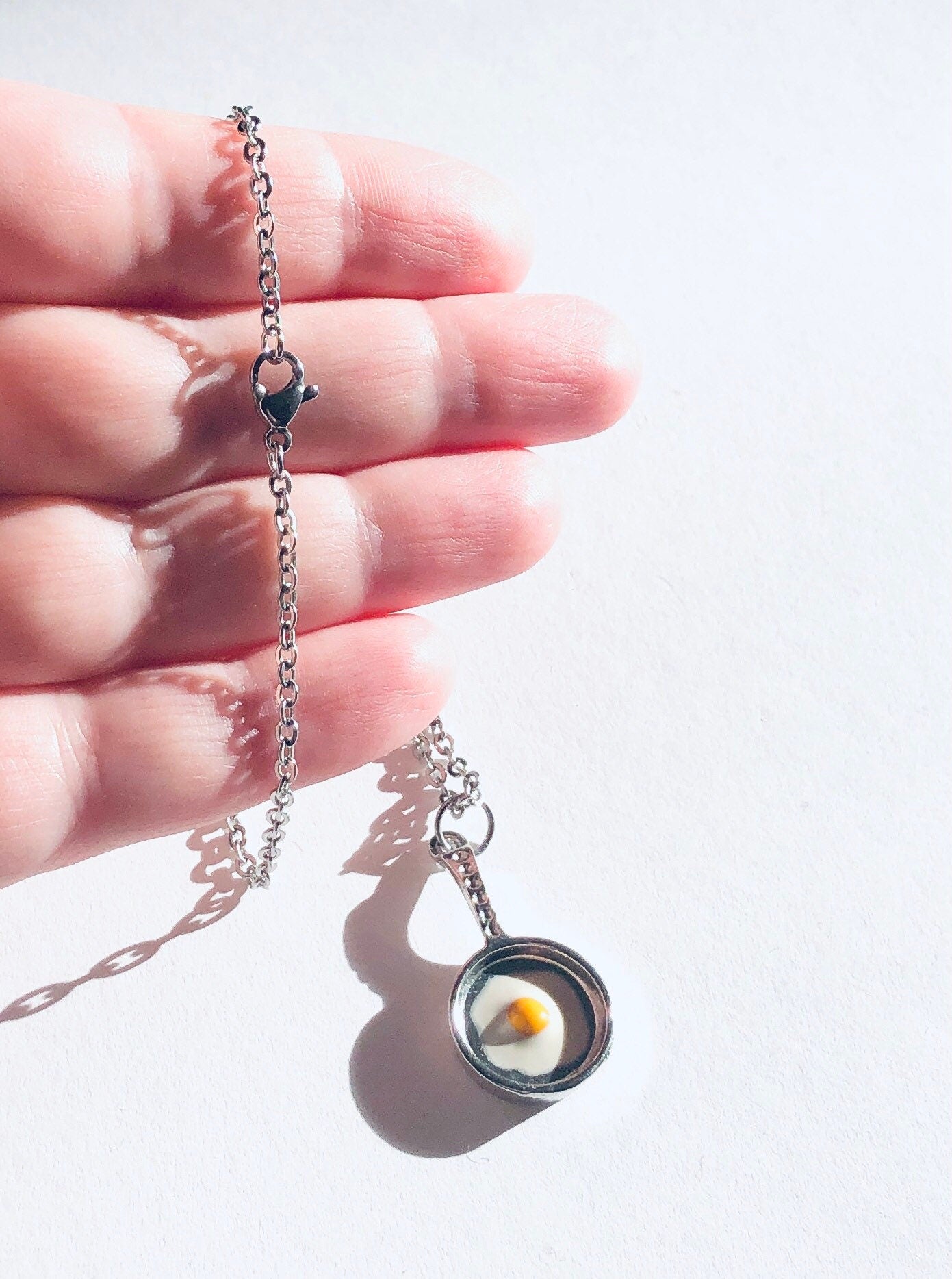 Egg Necklace, Silver Frying Pan Egg Necklace, Fried Egg Necklace, Funny Novelty Christmas Gift Necklace, Cook Chef Cooking