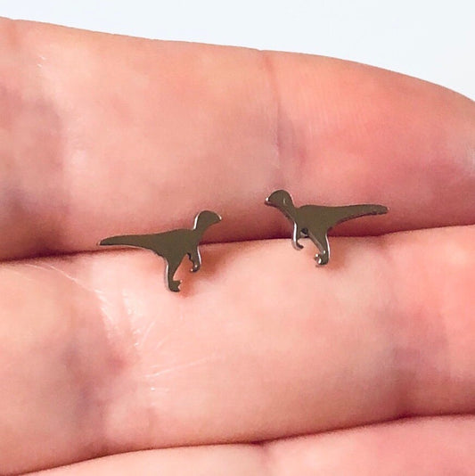 Dinosaur Earrings, Silver T-Rex Stud Earrings, Unisex Jurassic Dinosaurs Earrings Stainless Steel Trex Studs Post