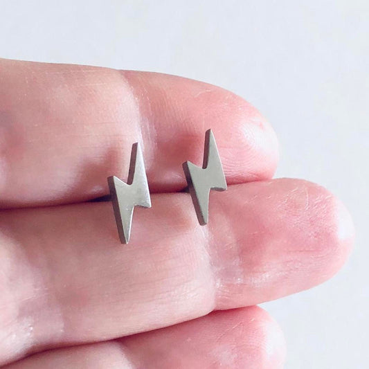 Lightning Bolt Stud Earrings, Silver Lighting Bolt Earrings Stainless Steel, Thunder & Lightning Earrings, Minimalist Dainty