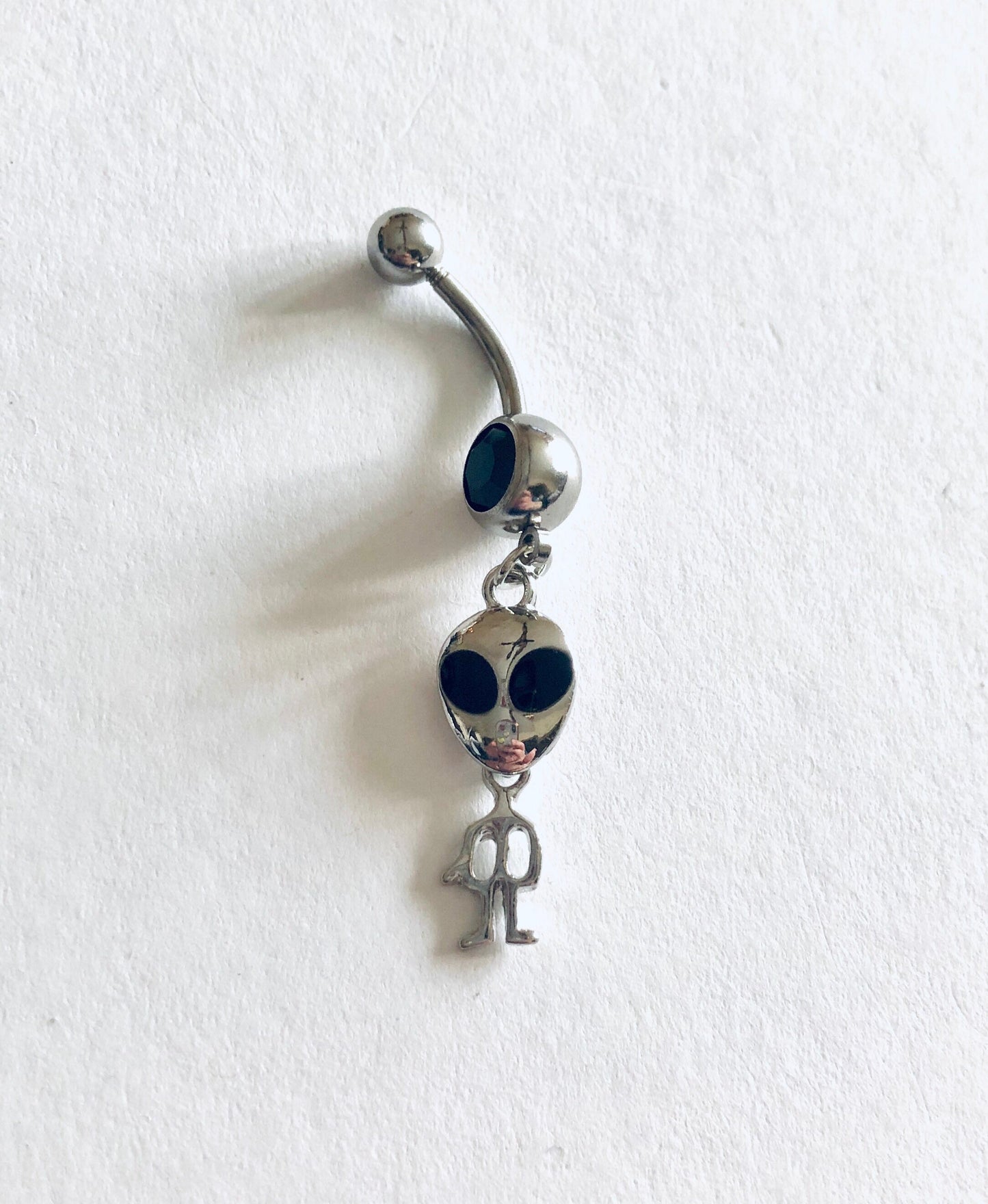 Silver Alien Belly Ring, Aliens Belly Button Ring, Stainless Steel Navel Piercing, Mall Goth Gothic Dangle Belly Charm Outer Space Planets