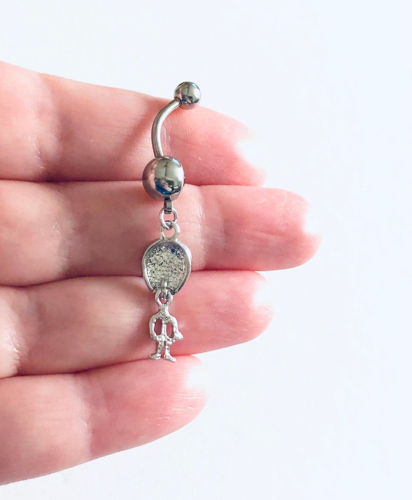 Silver Alien Belly Ring, Aliens Belly Button Ring, Stainless Steel Navel Piercing, Mall Goth Gothic Dangle Belly Charm Outer Space Planets