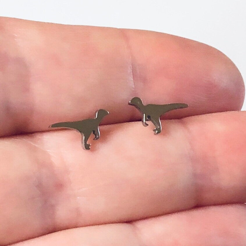 Dinosaur Earrings, Silver T-Rex Stud Earrings, Unisex Jurassic Dinosaurs Earrings Stainless Steel Trex Studs Post