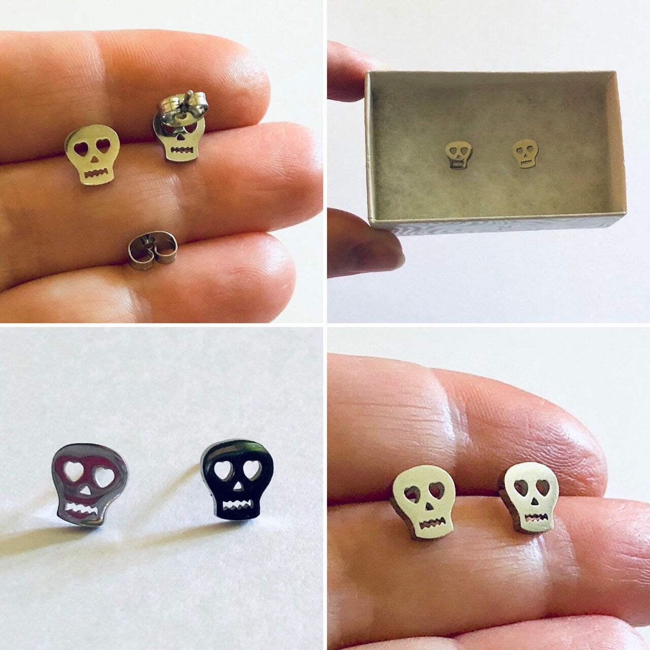 Silver Sugar Skull Stud Earrings, Day of the Dead Earrings, Skull Earrings, Skull Studs, Skulls Earrings, Skulls Studs Halloween