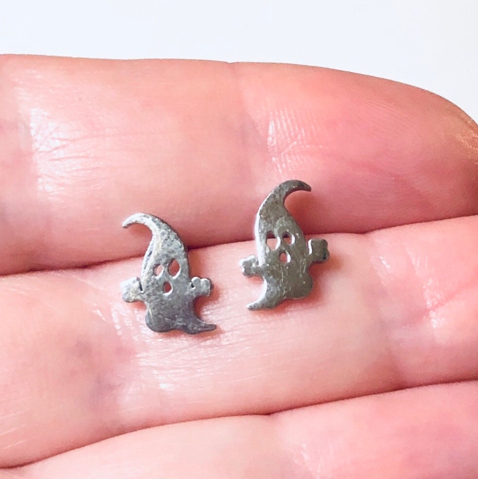 Ghost Stud Earrings, Dainty Silver Ghosts Studs Stainless Steel, Halloween Earrings, Ghoul Spooky Season, Witchy Woman