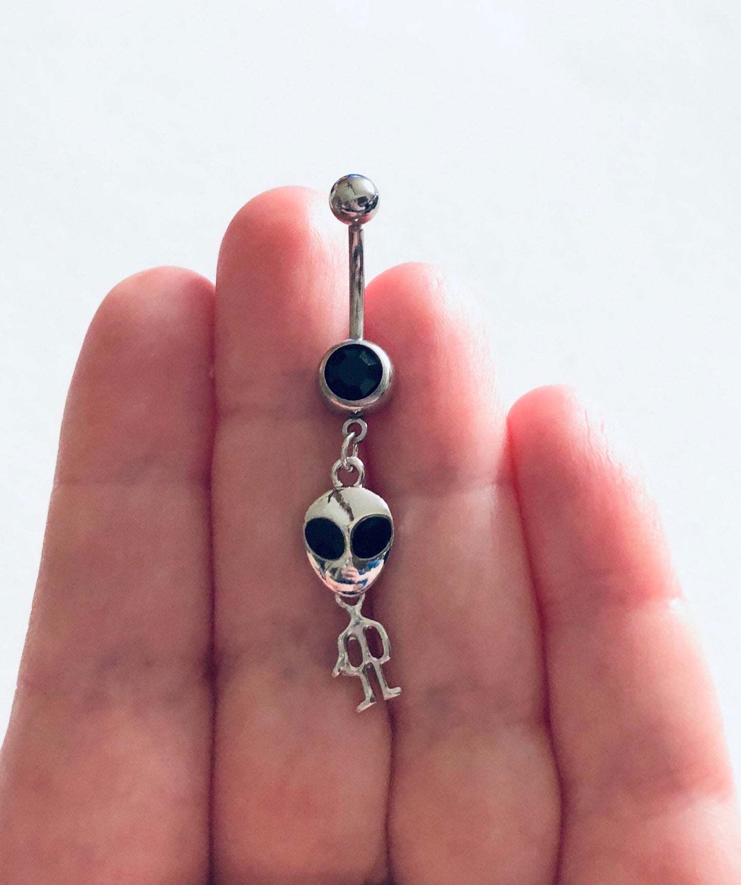 Silver Alien Belly Ring, Aliens Belly Button Ring, Stainless Steel Navel Piercing, Mall Goth Gothic Dangle Belly Charm Outer Space Planets