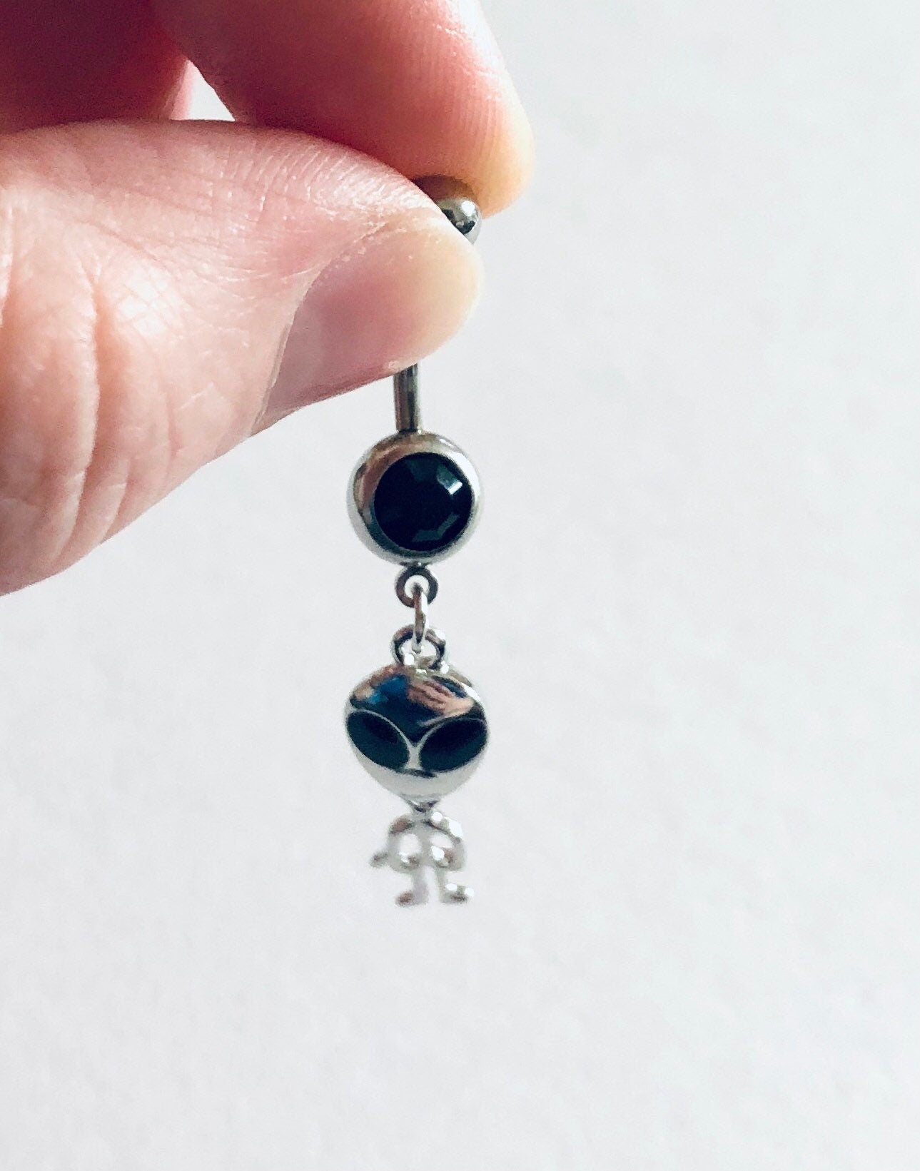 Silver Alien Belly Ring, Aliens Belly Button Ring, Stainless Steel Navel Piercing, Mall Goth Gothic Dangle Belly Charm Outer Space Planets