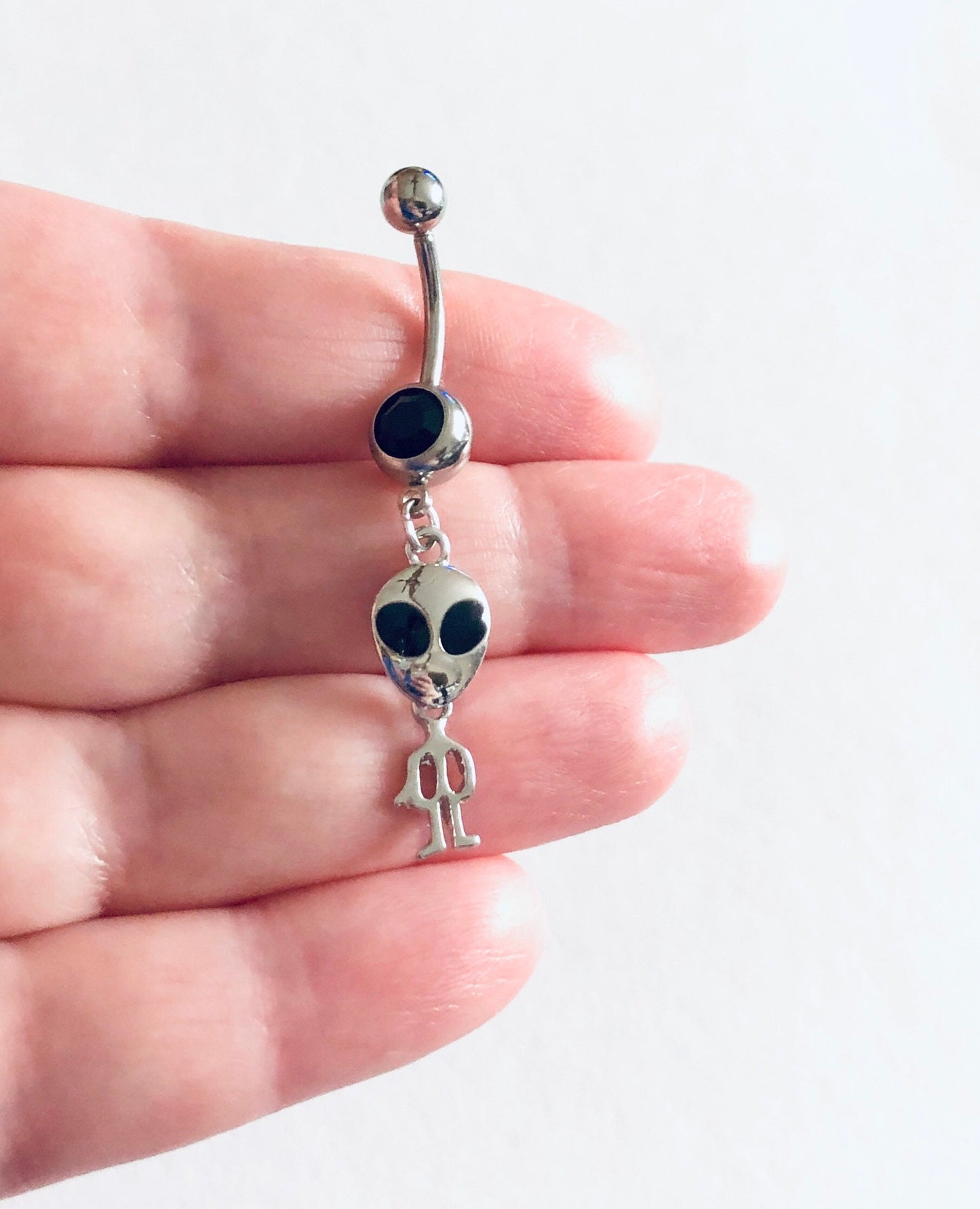 Silver Alien Belly Ring, Aliens Belly Button Ring, Stainless Steel Navel Piercing, Mall Goth Gothic Dangle Belly Charm Outer Space Planets