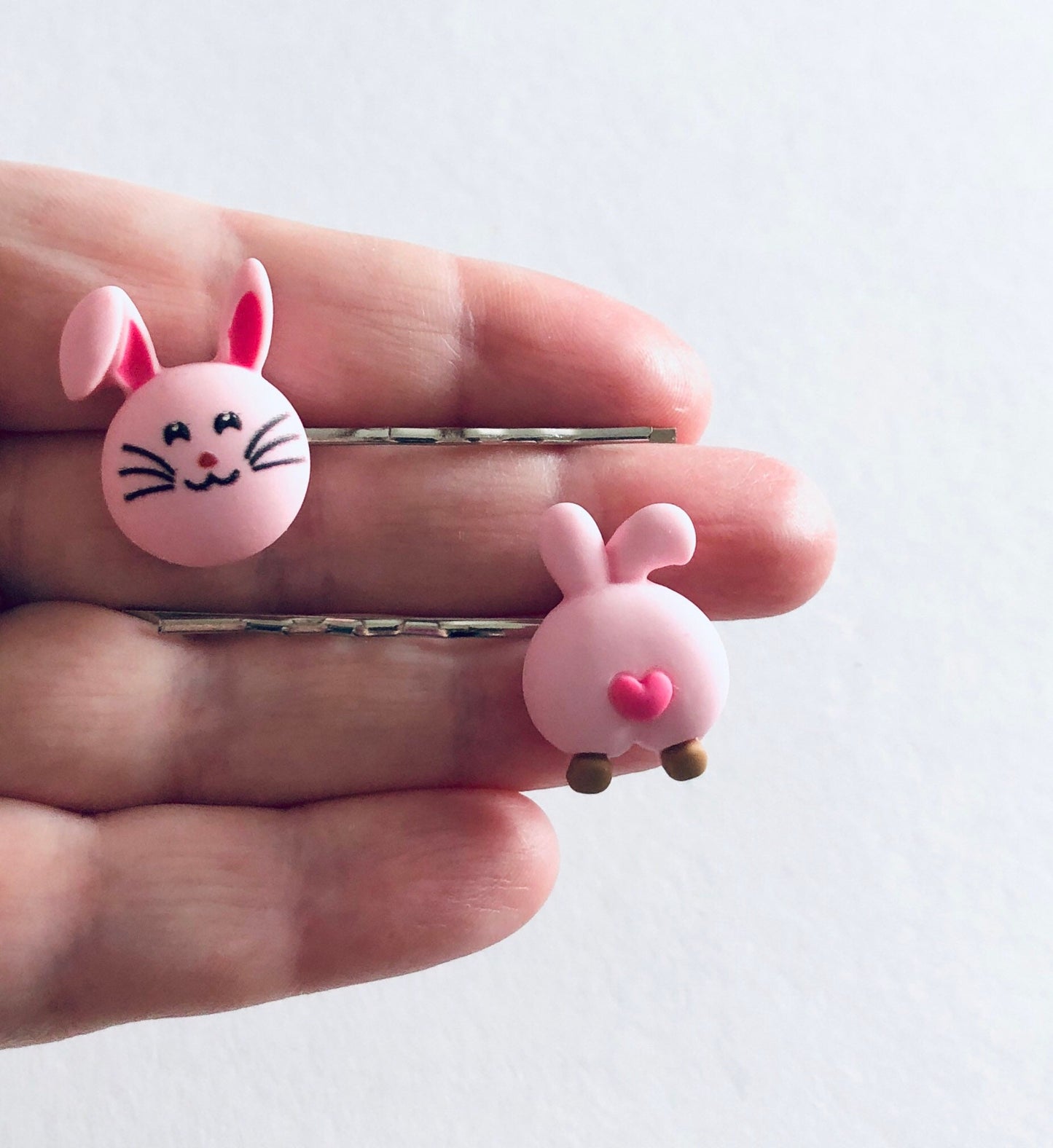 Rabbit & Bunny Butt Hair Clips, Pink Easter Bunny Rabbit Bobby Pins, Kawaii Cute Forest Animals