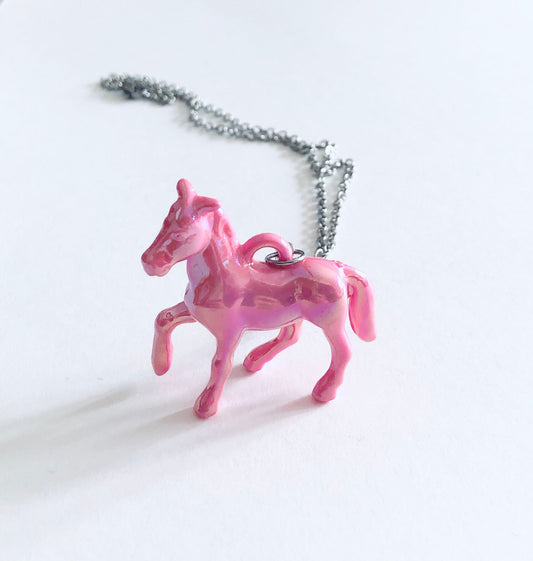 Sparkle Pink Horse Necklace, Pink Unicorn Necklace, Horse Riding, Princess Fairytale, Cottage Core