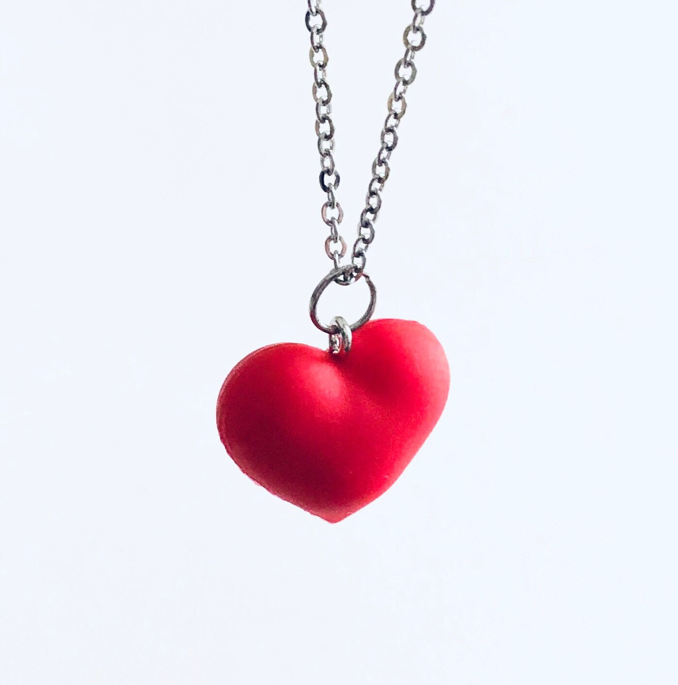 Red Heart Necklace, 3D Love Heart on Stainless Steel Chain, Y2K Lovecore Aesthetic 90’s Style