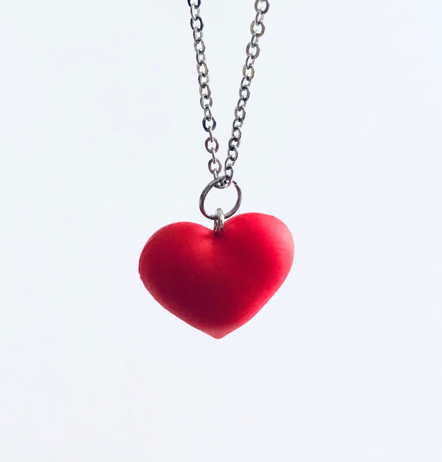 Red Heart Necklace, 3D Love Heart on Stainless Steel Chain, Y2K Lovecore Aesthetic 90’s Style