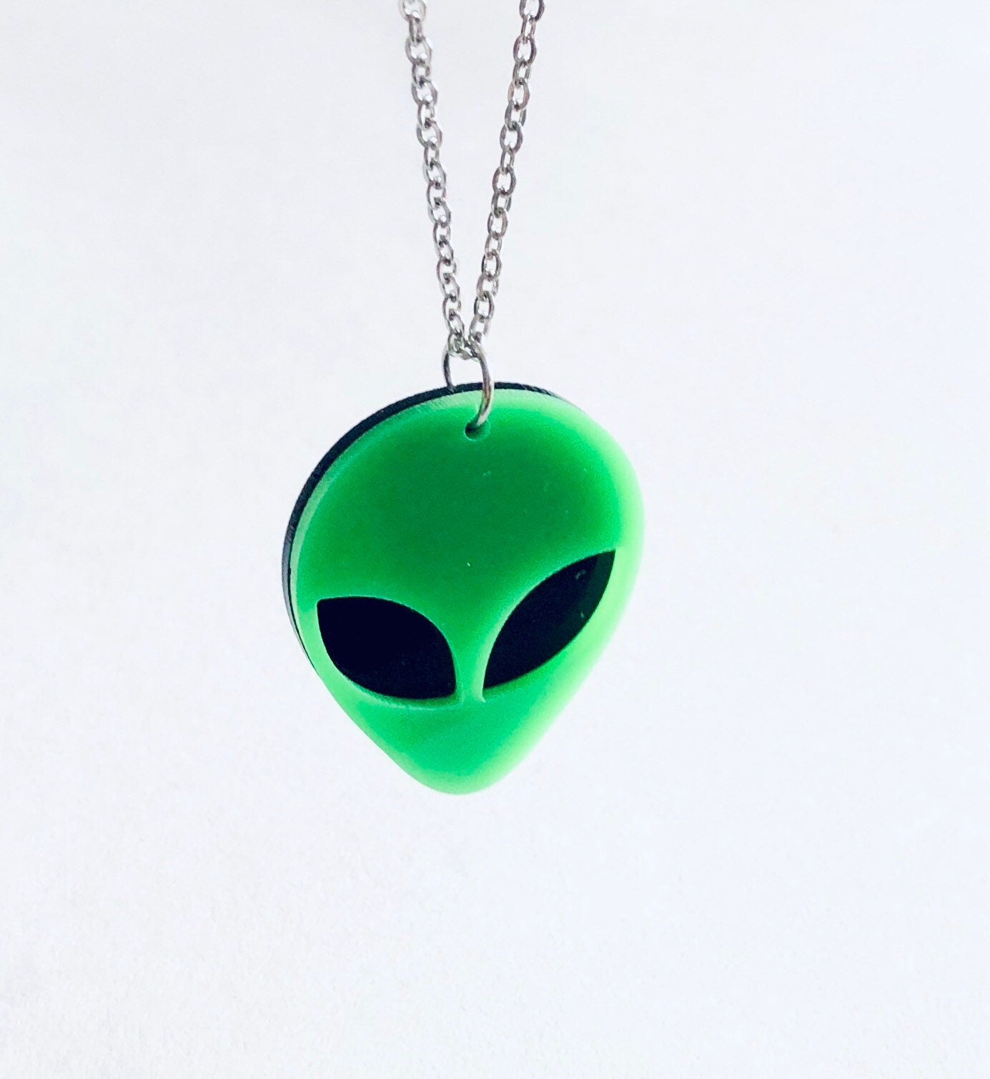 Green Alien Necklace, Retro Space Aliens Necklace, Y2K Kidcore Aesthetic