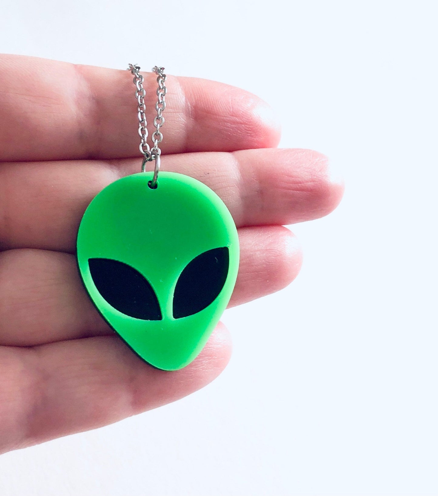 Green Alien Necklace, Retro Space Aliens Necklace, Y2K Kidcore Aesthetic