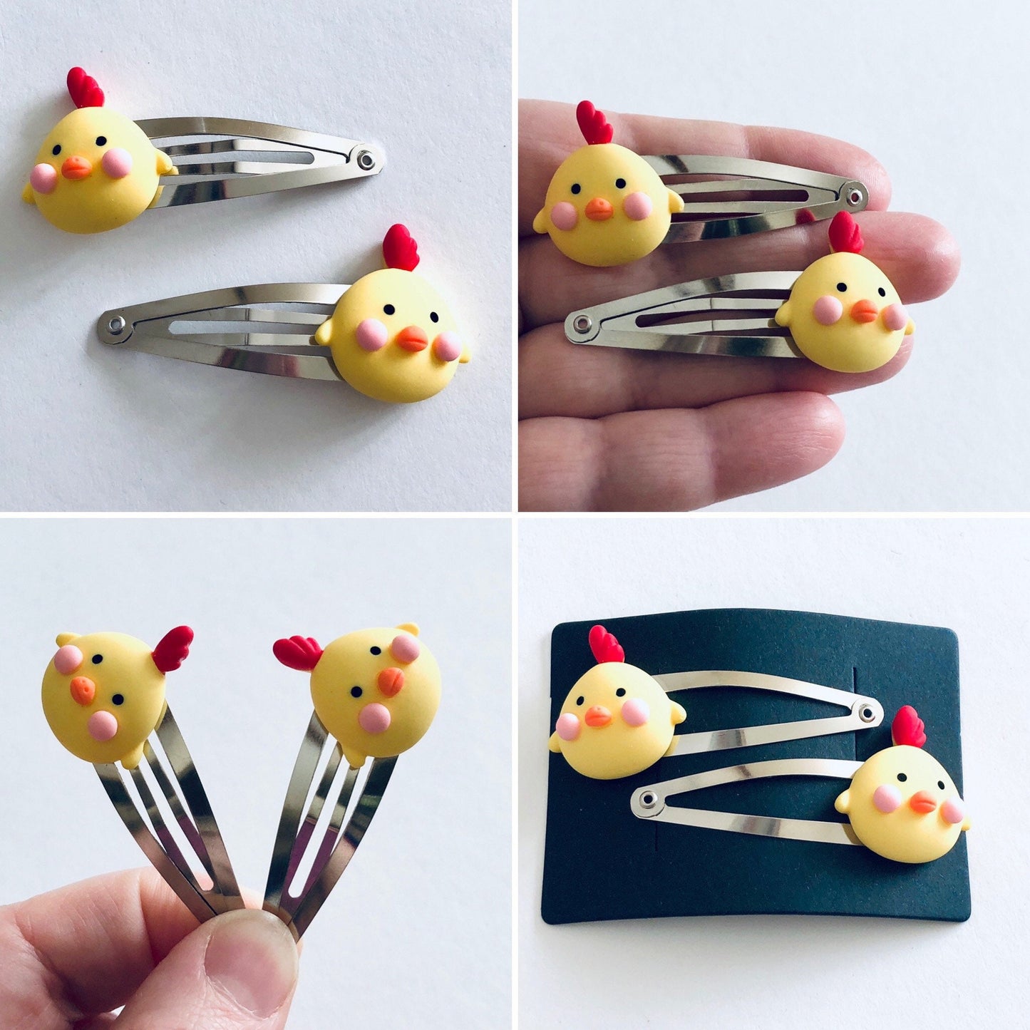 Easter Baby Chick Hair Clips, Snap Clips, Cute Kawaii Chicken Hair Accessories for Little Girls, Teens & Women