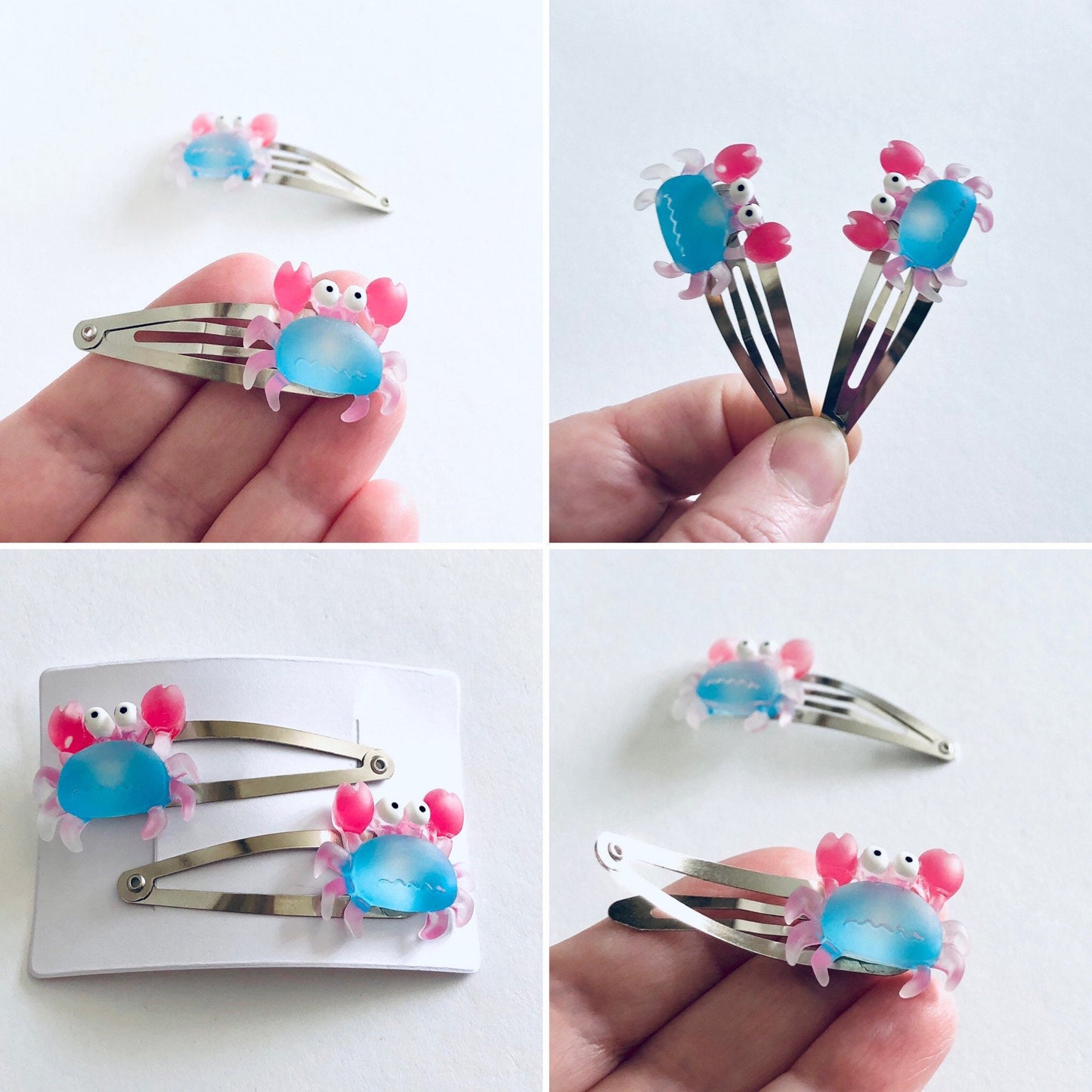 Pastel Crab Hair Clips, Ocean Beach Vacation Crabs Snap Clips, Hair Accessories for Little Girls Teens Women