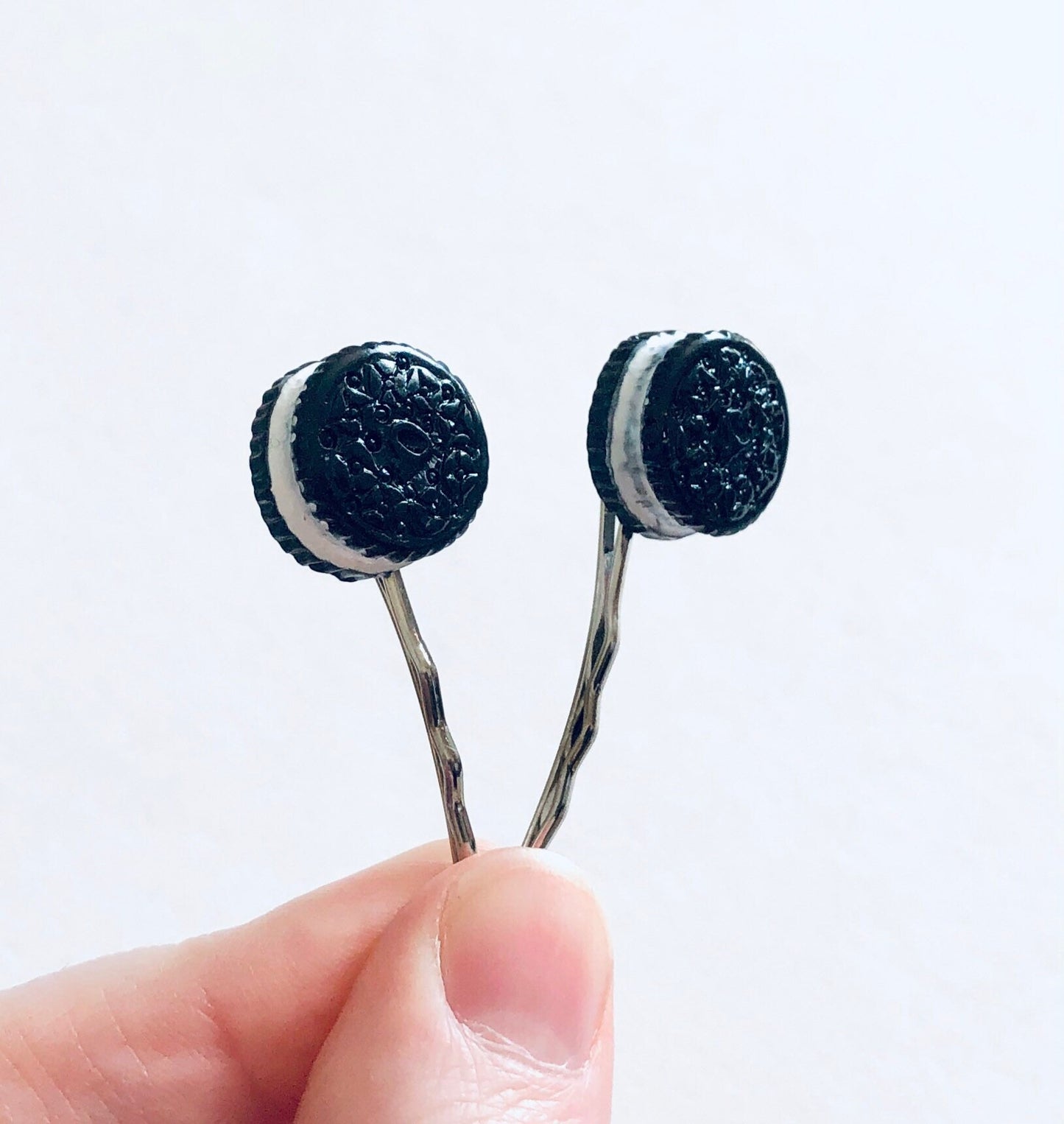 Cookie Bobby Pins, Black & White Cookies Hair Clips, Miniature Food Desserts Sweets Kawaii Cute, For Girls Women